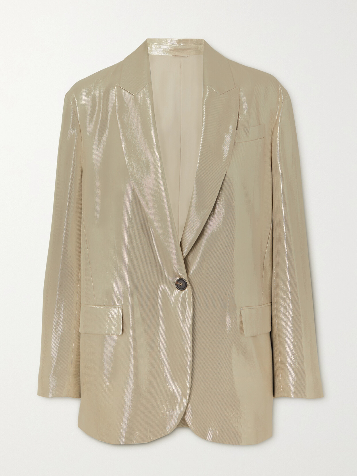 Shop Brunello Cucinelli Metallic Twill Blazer In Gold