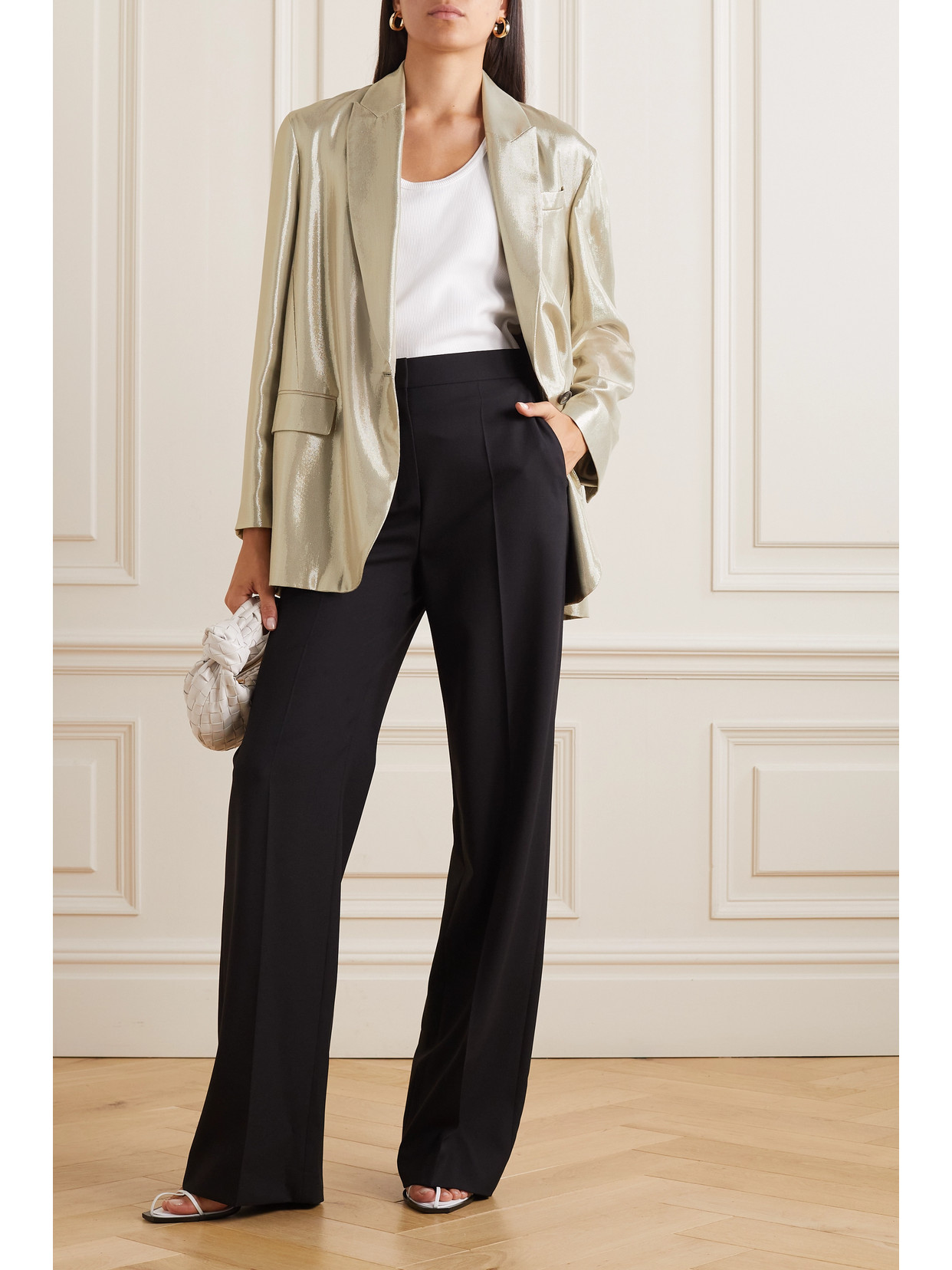 Brunello Cucinelli Metallic-linen One-button Blazer Jacket, Beige In Gold