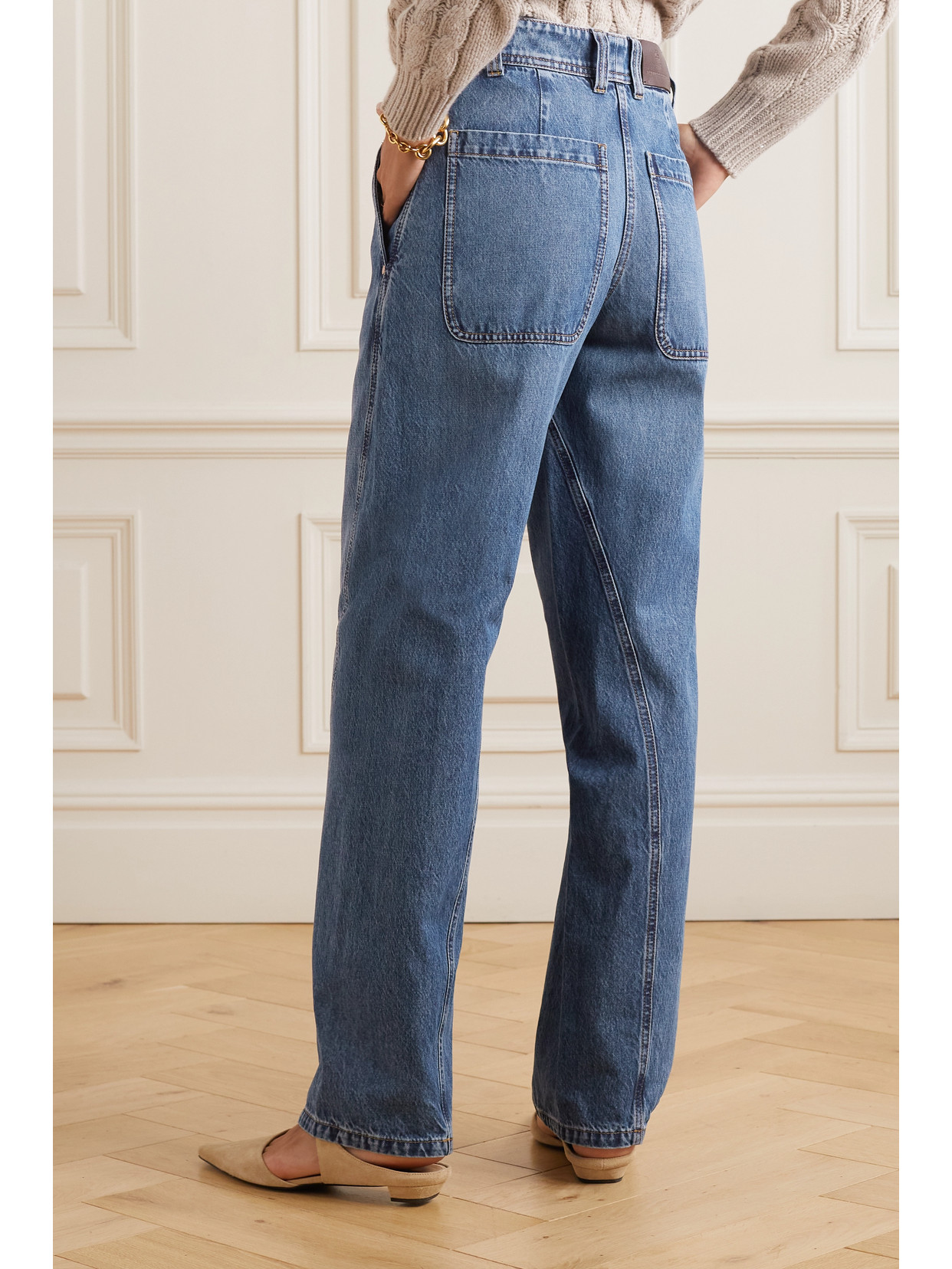 Brunello Cucinelli Two-tone High-rise Wide-leg Jeans In Blue