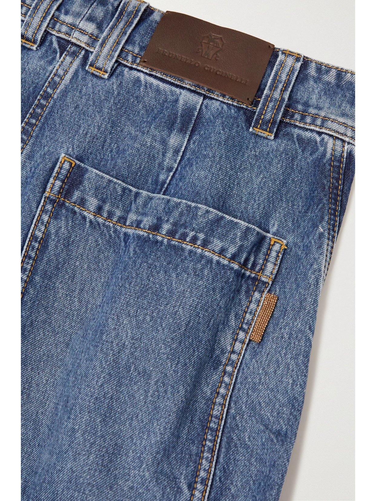 Brunello Cucinelli Two-tone High-rise Wide-leg Jeans In Blue