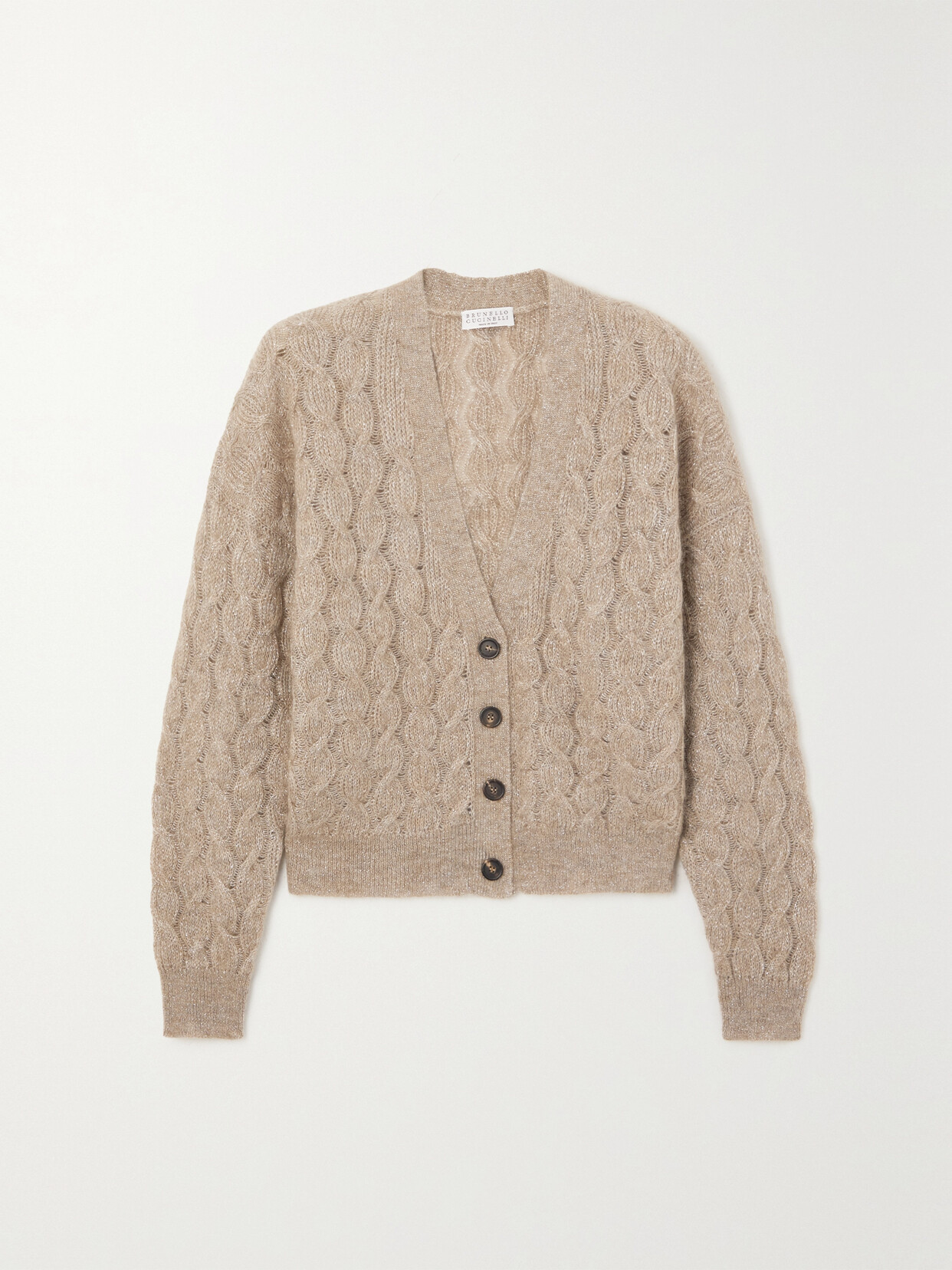 Brunello Cucinelli - Metallic Cable-knit Cardigan - Neutrals