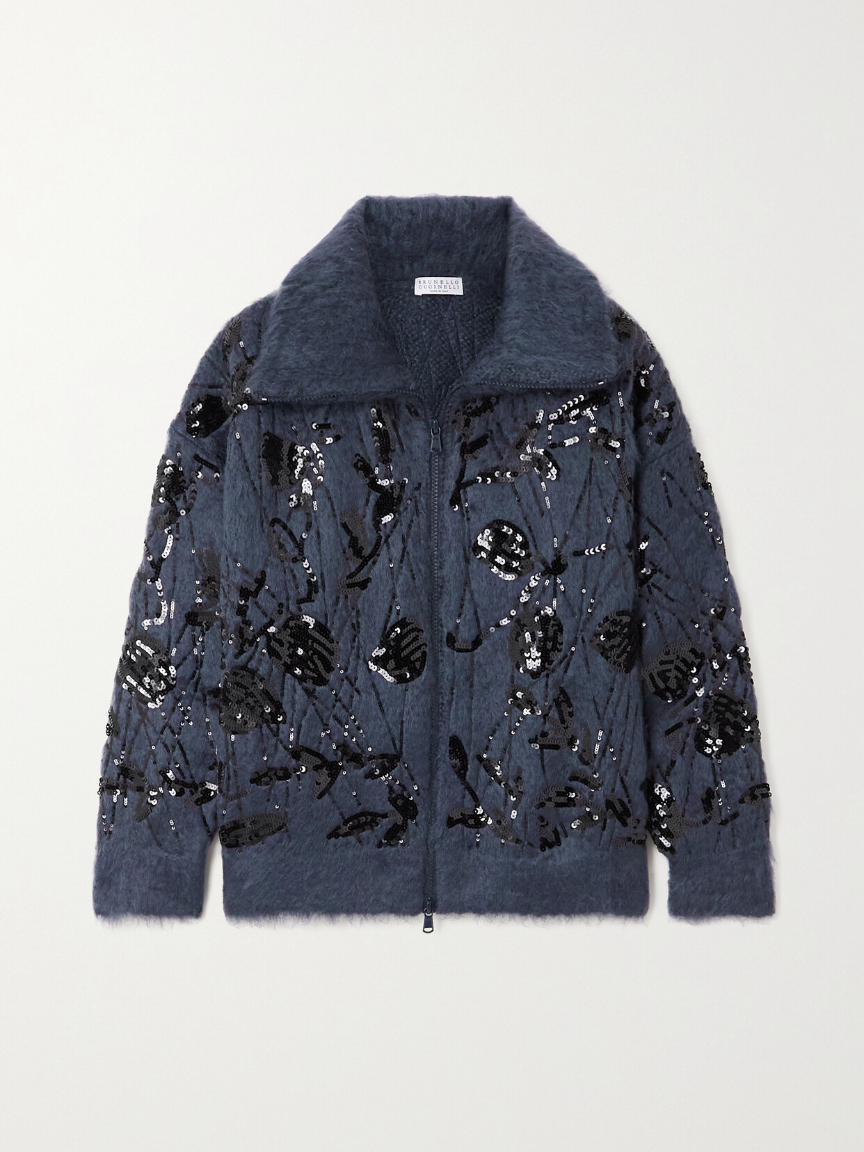 Brunello Cucinelli - Cropped Sequin-embellished Mohair-blend Cardigan - Blue