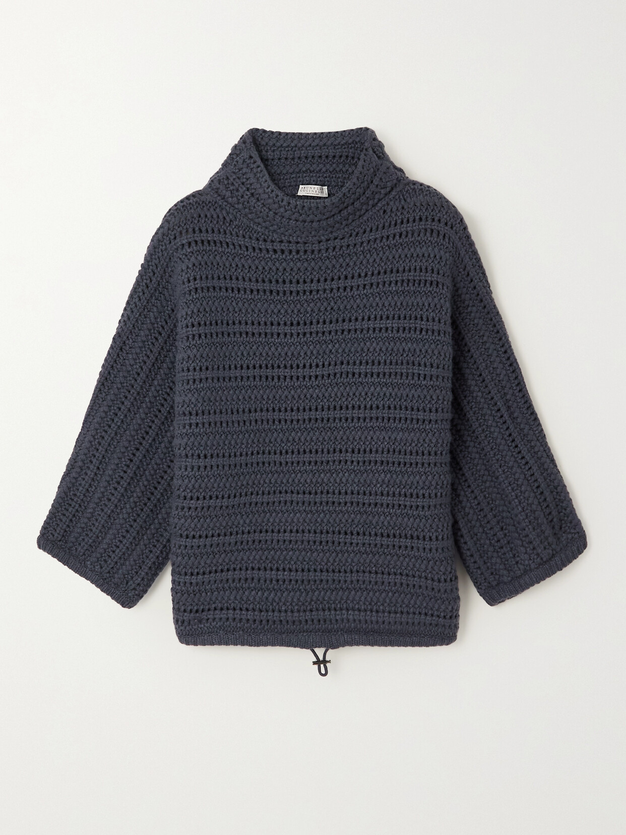 Brunello Cucinelli Crocheted Cashmere Turtleneck Sweater In Blue