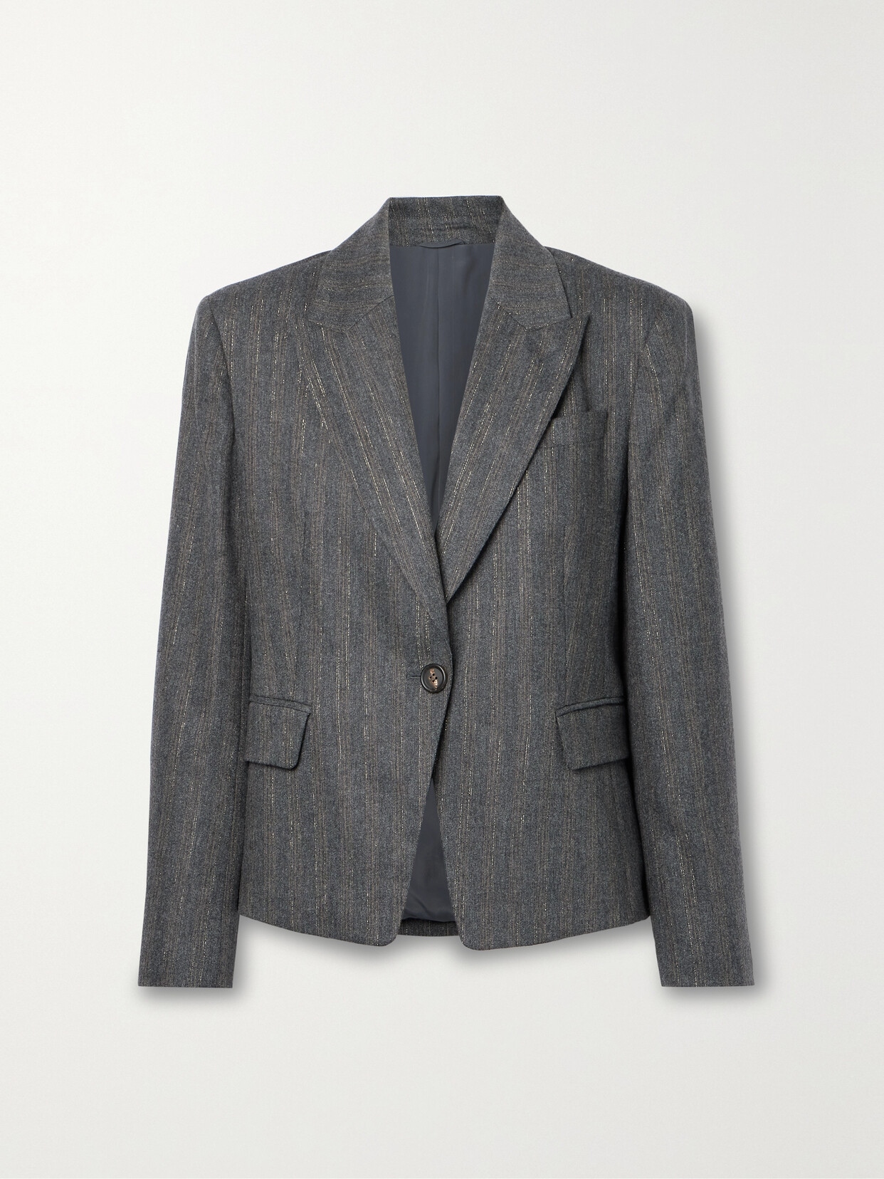 Brunello Cucinelli - Striped Metallic Wool-blend Blazer - Gray