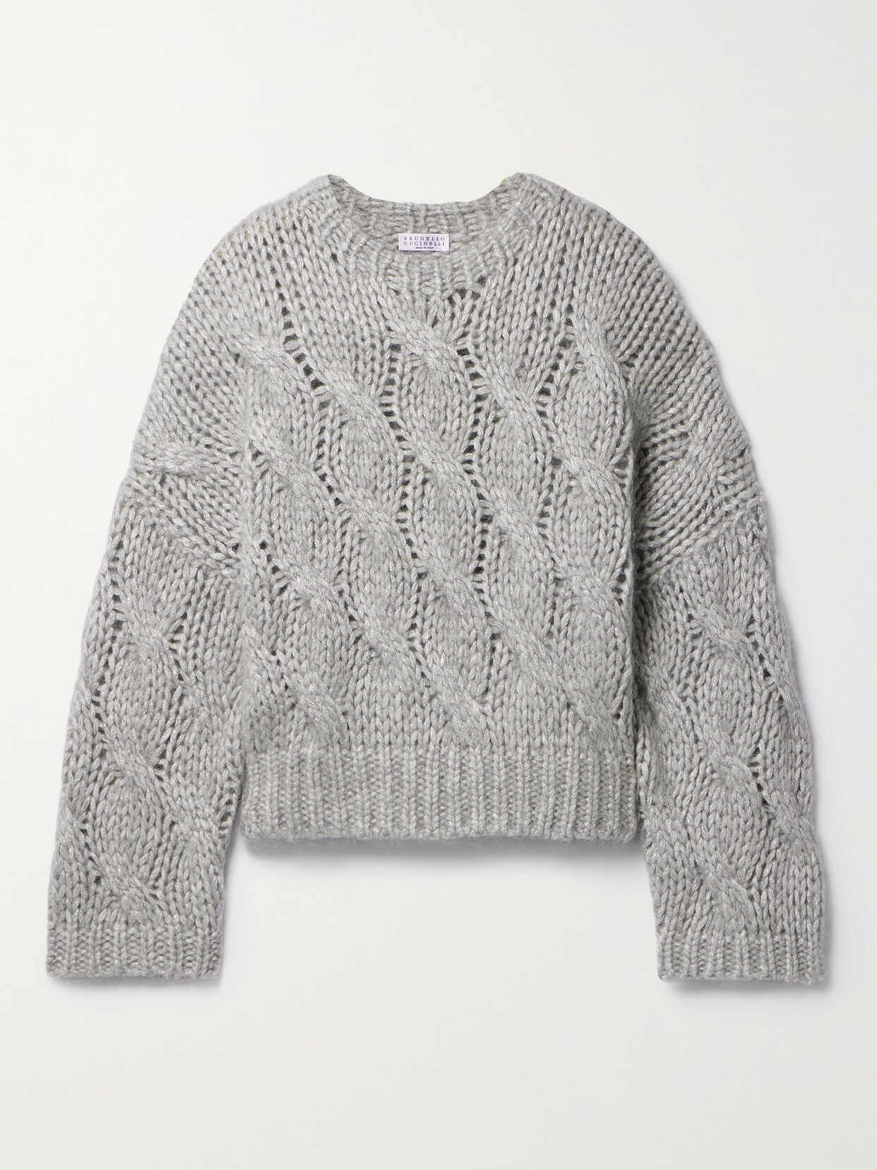 Brunello Cucinelli - Metallic Cable-knit Sweater - Gray