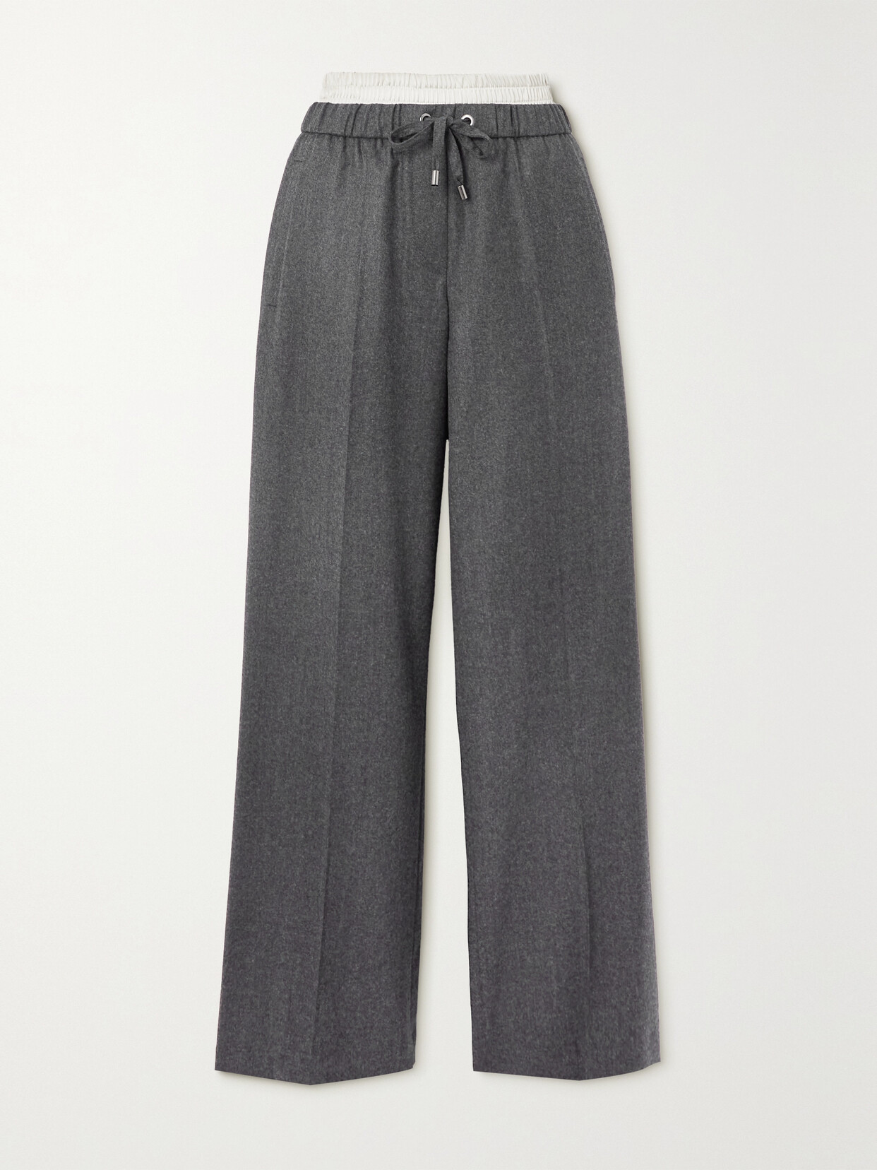 Brunello Cucinelli Layered Wool-flannel Wide-leg Pants - Gray