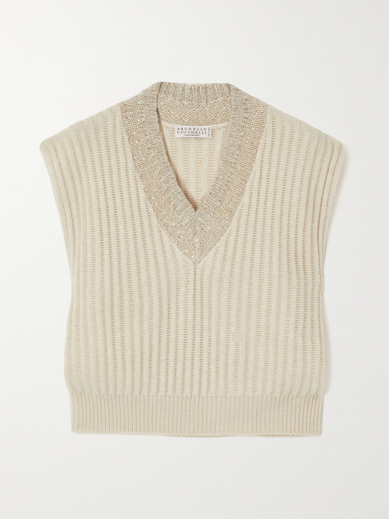 BRUNELLO CUCINELLI SEQUIN-EMBELLISHED RIBBED CASHMERE VEST