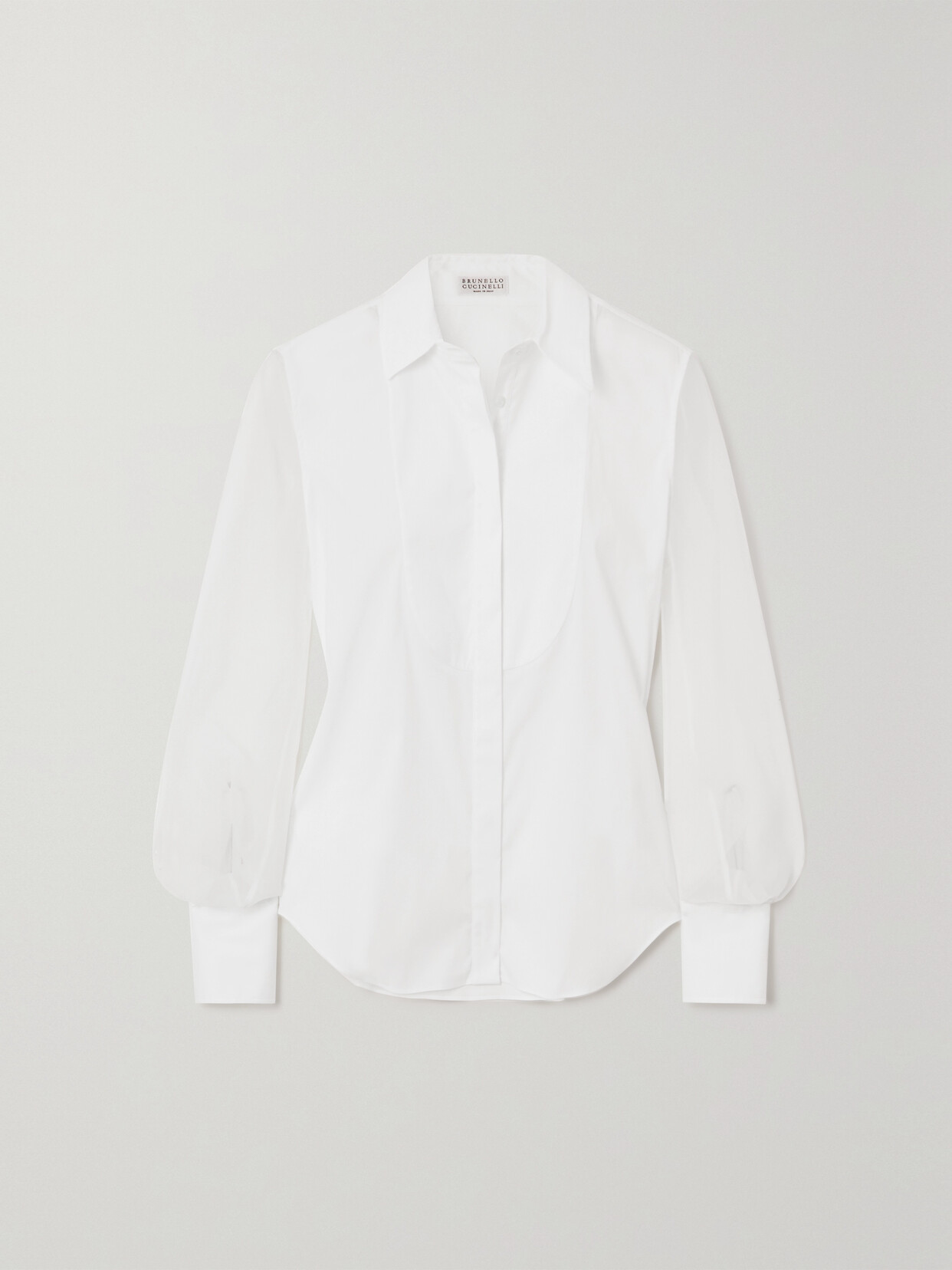 Brunello Cucinelli - Cotton-blend Poplin And Bead-embellished Organza Blouse - White