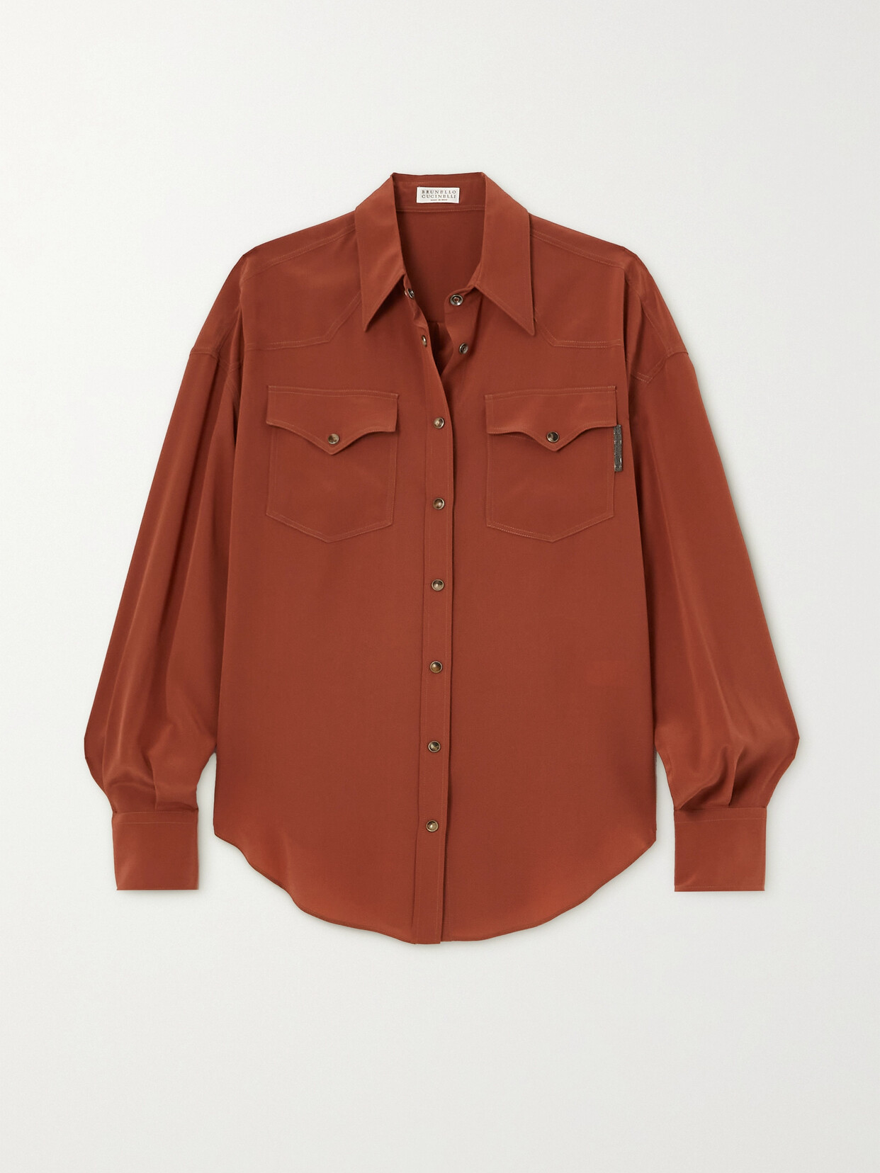 Brunello Cucinelli Silk Crepe De Chine Shirt In Red