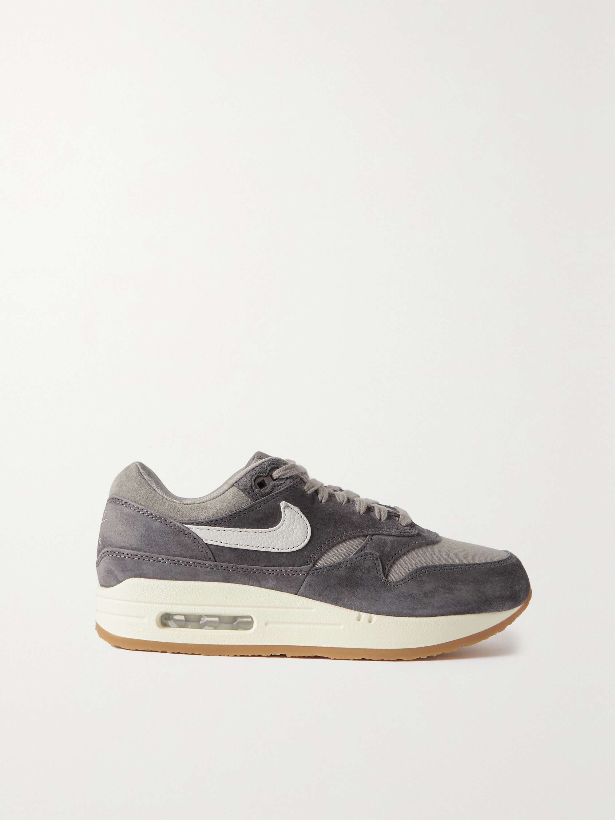 Madison Oprecht elleboog NIKE Air Max 1 Crepe textured leather-trimmed suede and canvas sneakers |  NET-A-PORTER