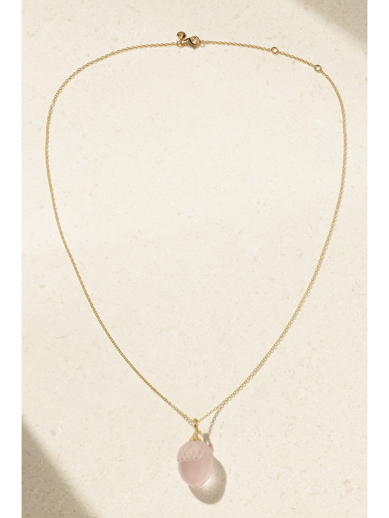 Shop Ole Lynggaard Copenhagen Acorn 18-karat Gold Rose Quartz Necklace