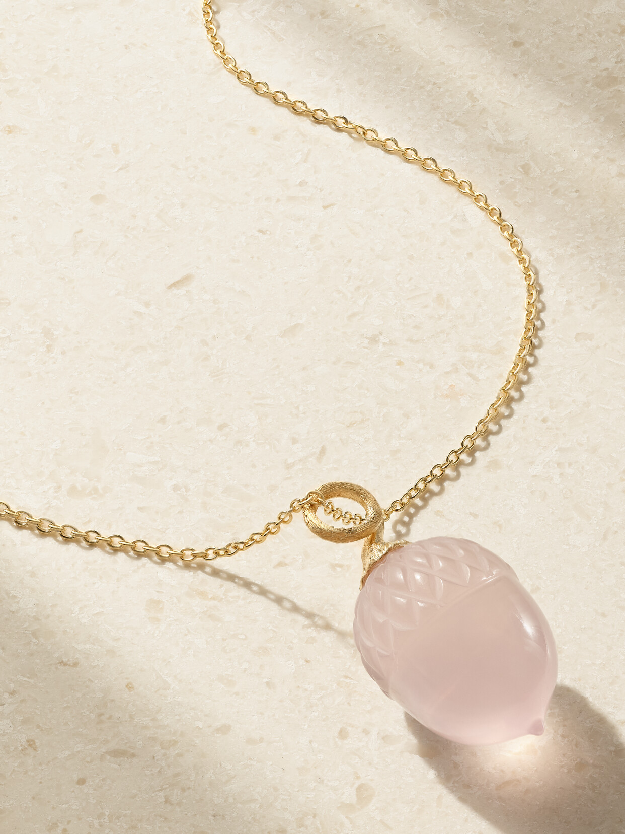 OLE LYNGGAARD COPENHAGEN - Acorn 18-karat Gold Rose Quartz Necklace - One size