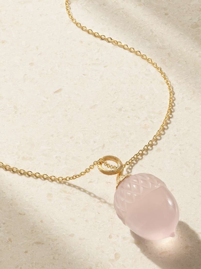OLE LYNGGAARD COPENHAGEN Acorn 18-karat Gold Rose Quartz Necklace