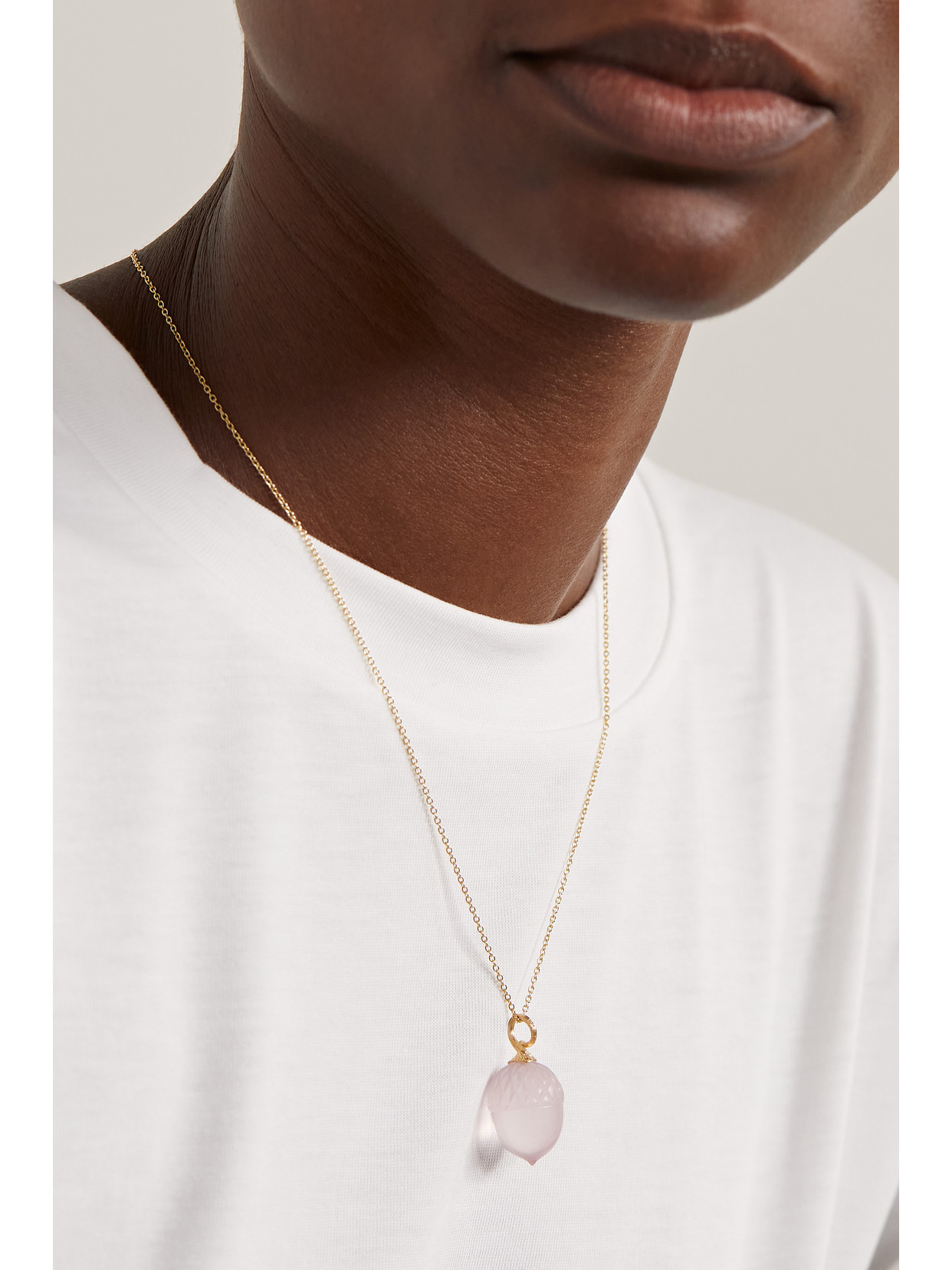 Shop Ole Lynggaard Copenhagen Acorn 18-karat Gold Rose Quartz Necklace