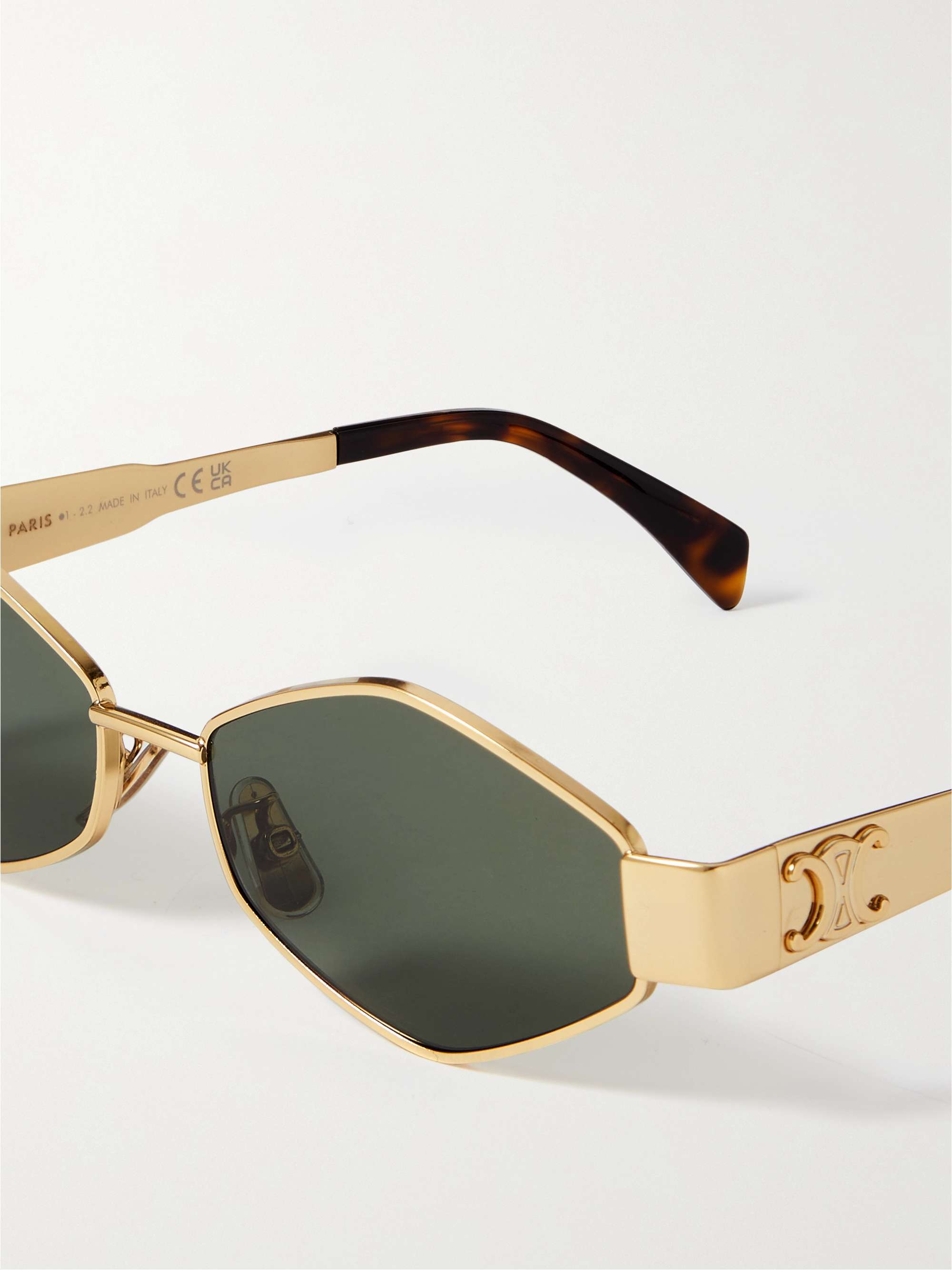 CELINE EYEWEAR Triomphe hexagon-frame gold-tone and tortoiseshell ...