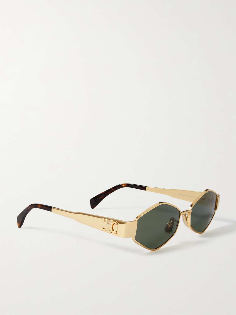 CELINE EYEWEAR Triomphe hexagonframe goldtone and tortoiseshell