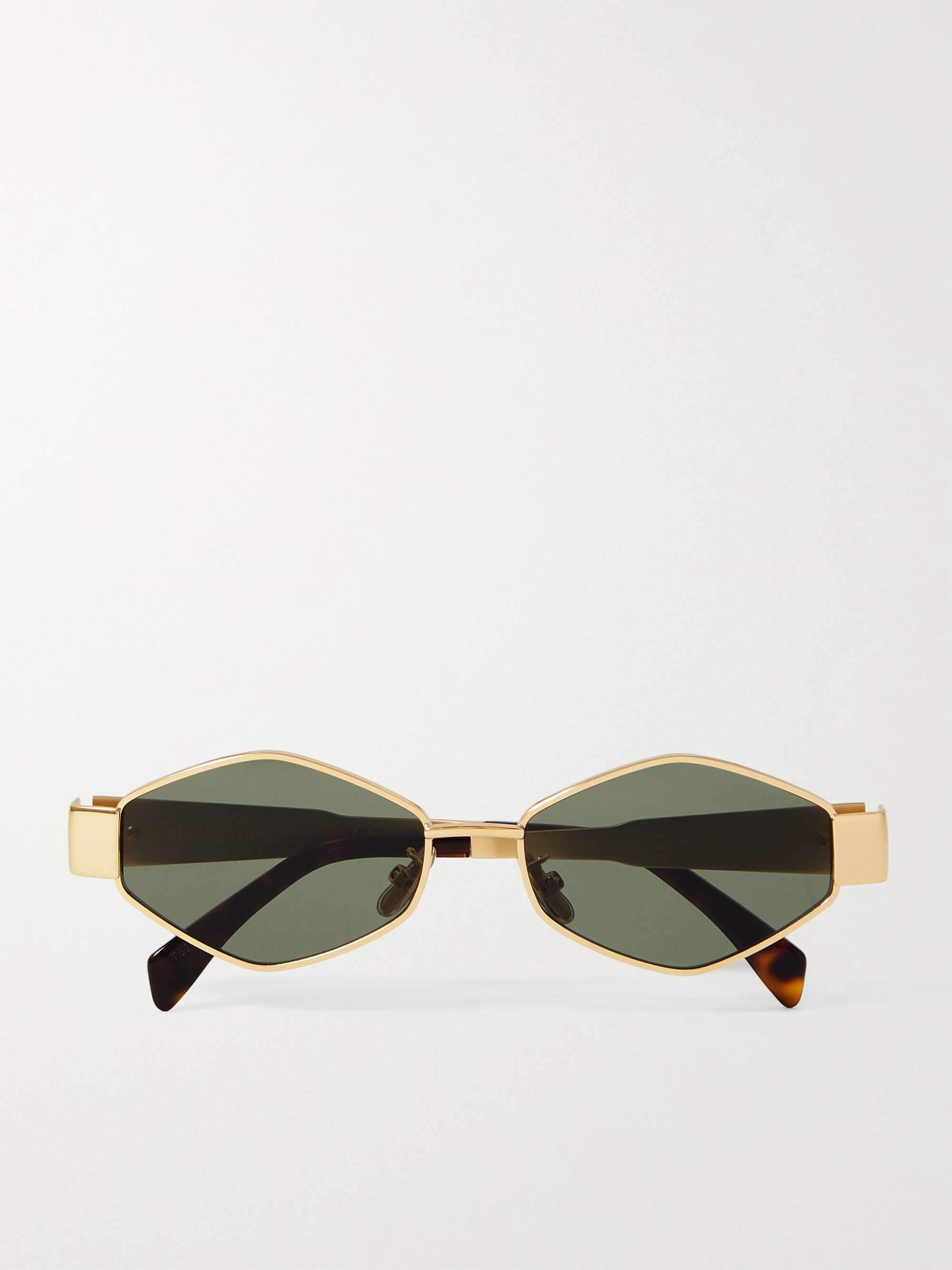 CELINE EYEWEAR Triomphe hexagon-frame gold-tone and tortoiseshell ...