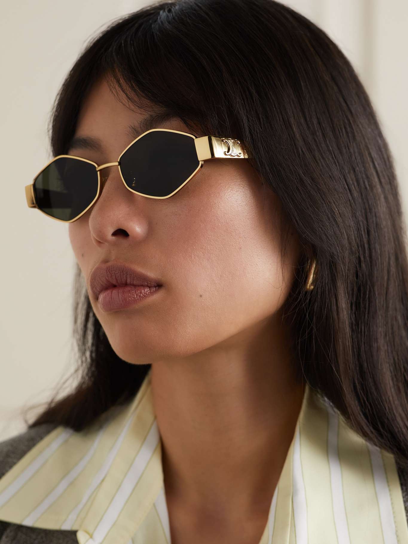 CELINE EYEWEAR Triomphe hexagonframe goldtone and tortoiseshell