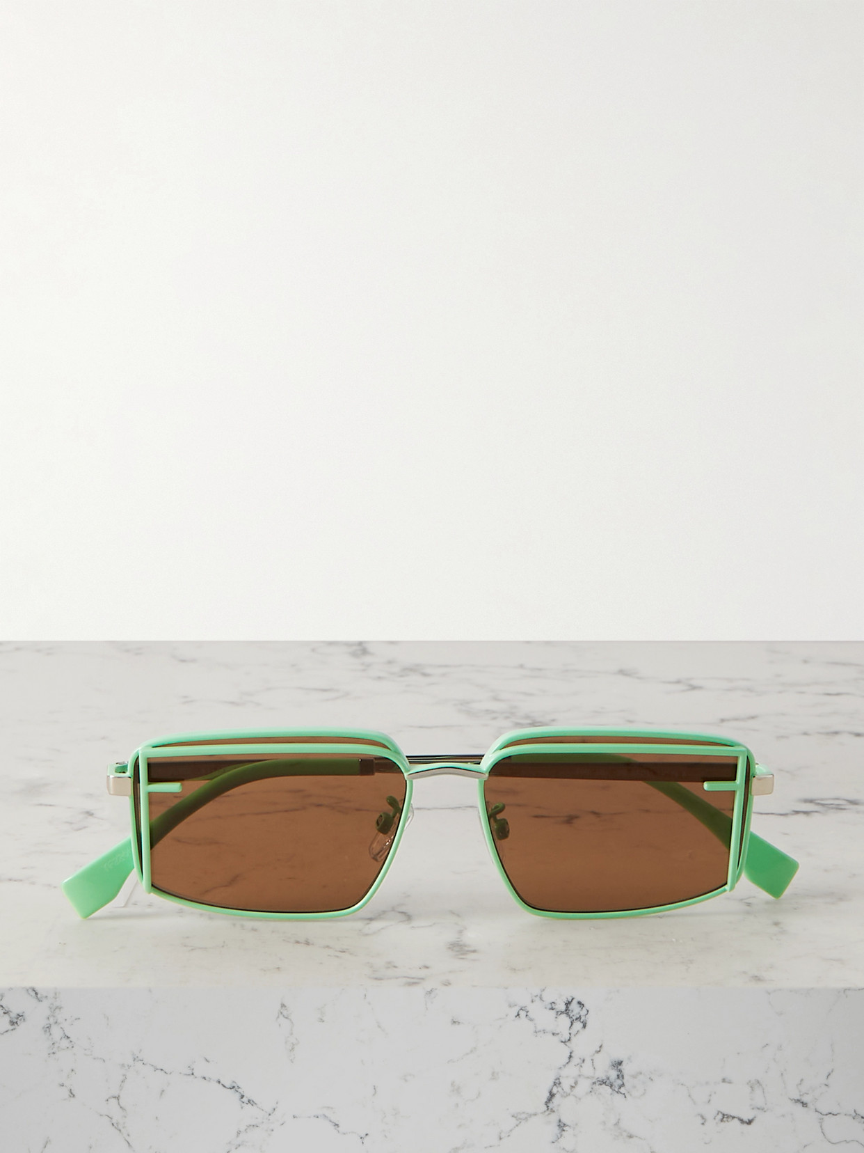 Fendi First Square-frame Silver-tone And Enamel Sunglasses In Green