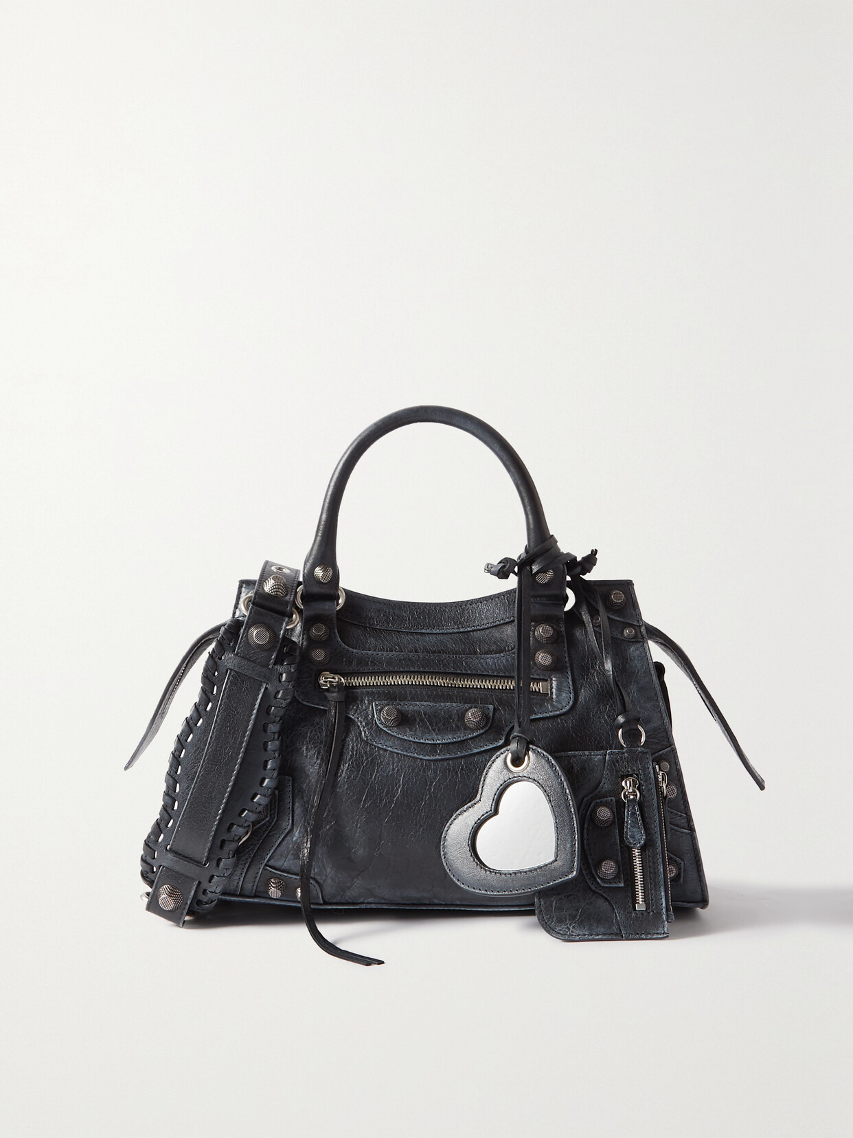 Balenciaga Arena Studded Distressed Crinkled-leather Tote In Black