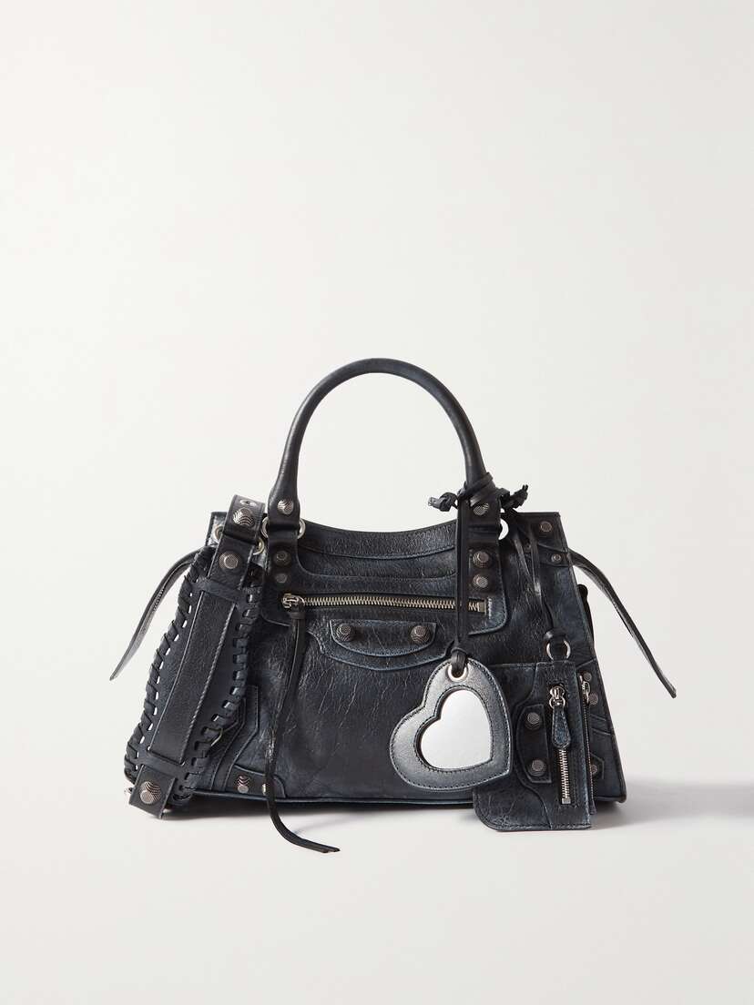 Balenciaga Arena Studded Distressed Crinkled-leather Tote