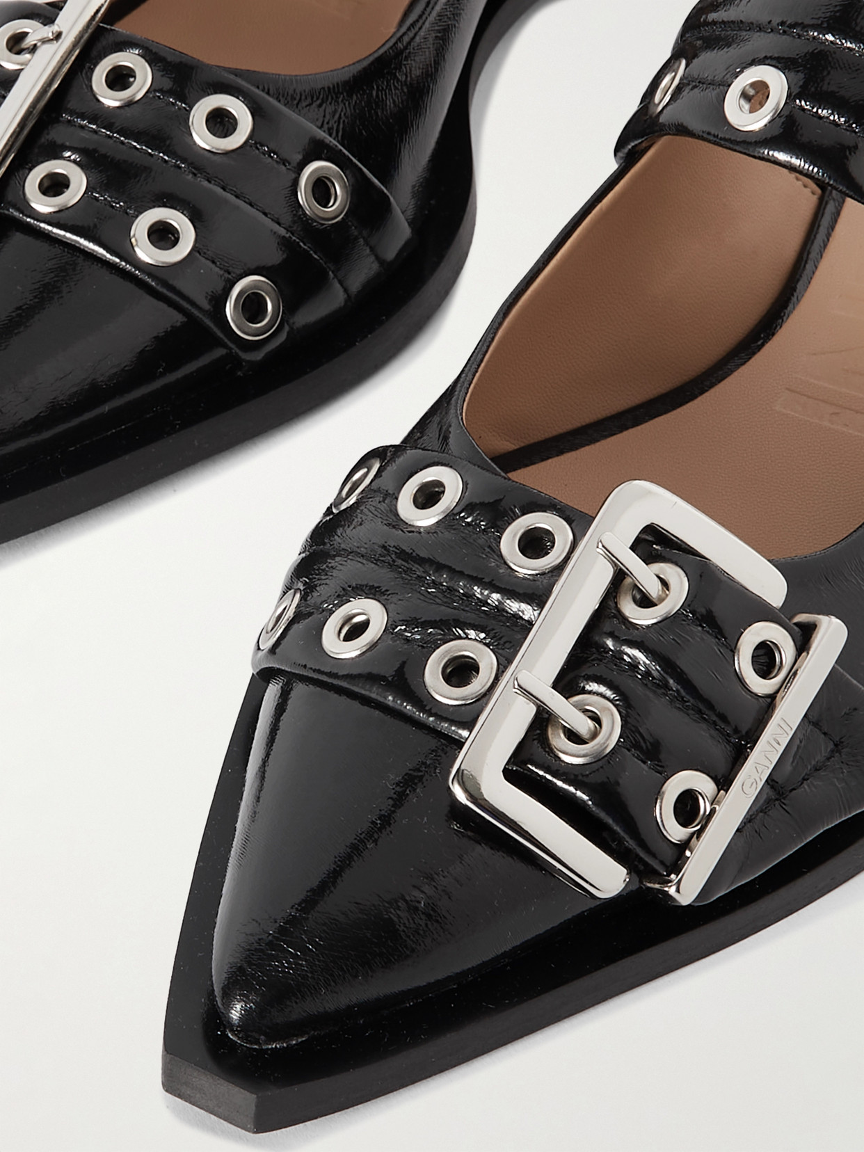 Ganni 'cocco' Black Leather Ballet Flats In Black