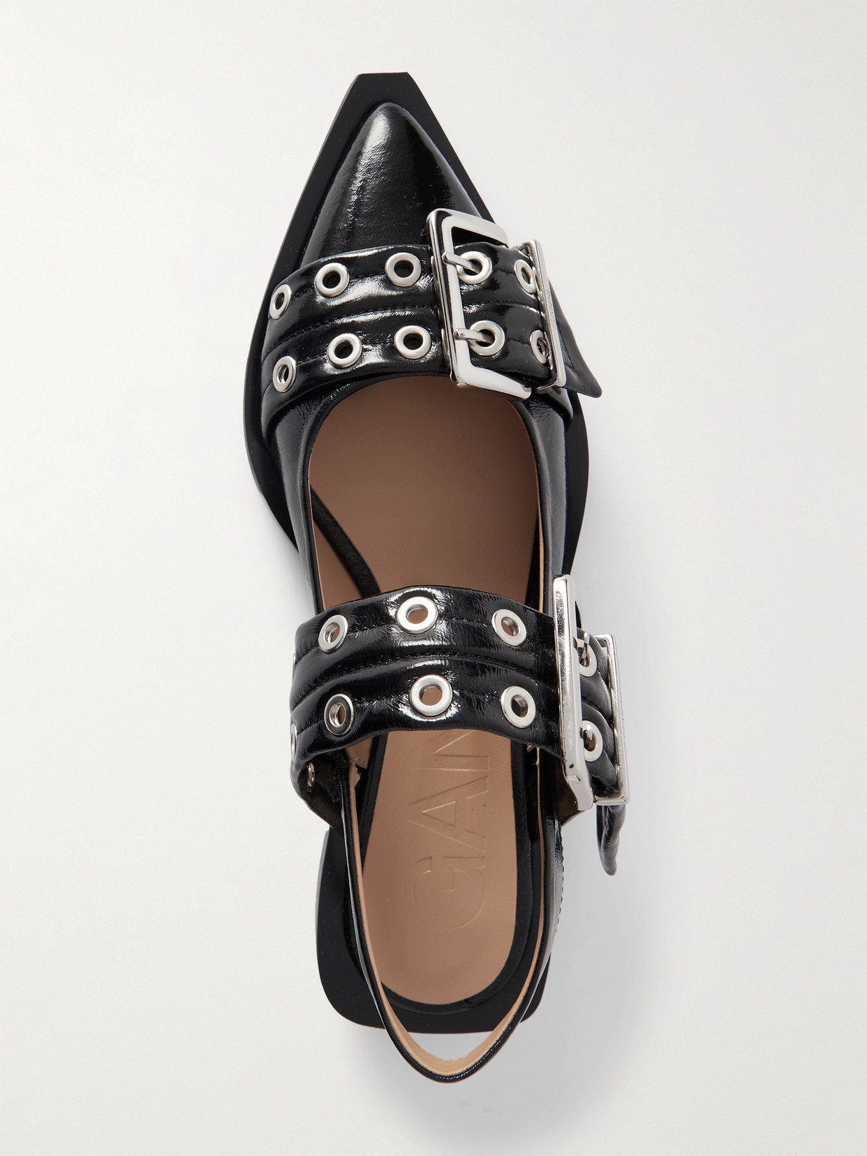 Ganni 'cocco' Black Leather Ballet Flats In Black