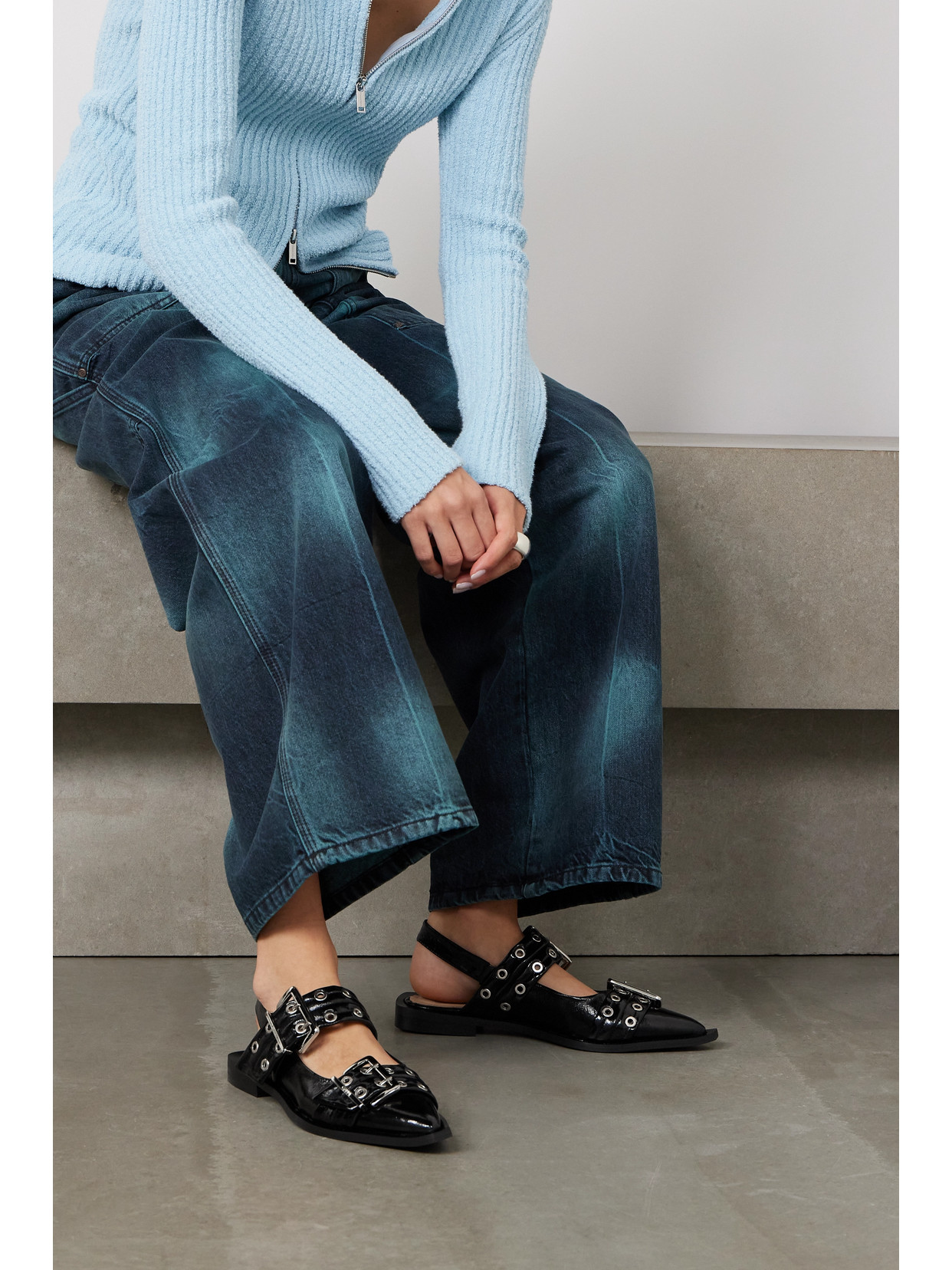 Ganni 'cocco' Black Leather Ballet Flats In Black