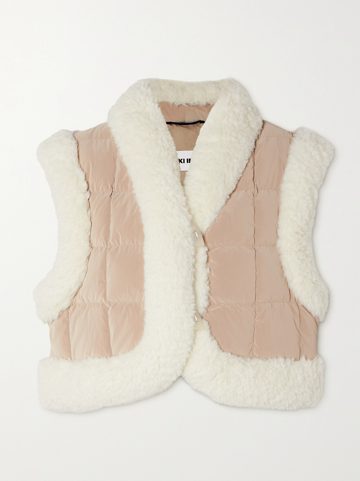 Shop Ienki Ienki Keptar Cropped Faux Shearling-trimmed Shell Down Vest In Neutrals