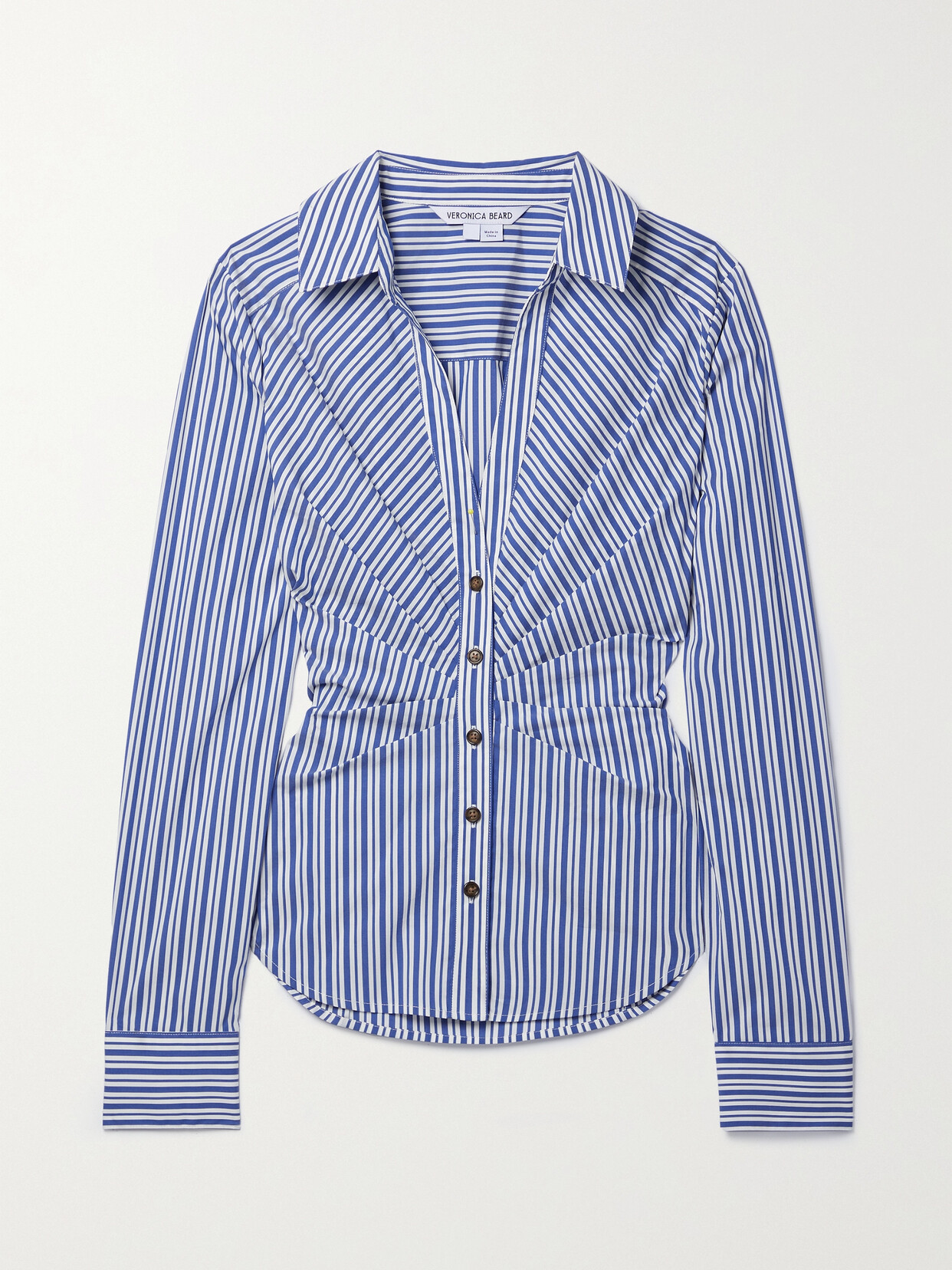 Veronica Beard - Joelle Gathered Striped Cotton-blend Poplin Shirt - Blue