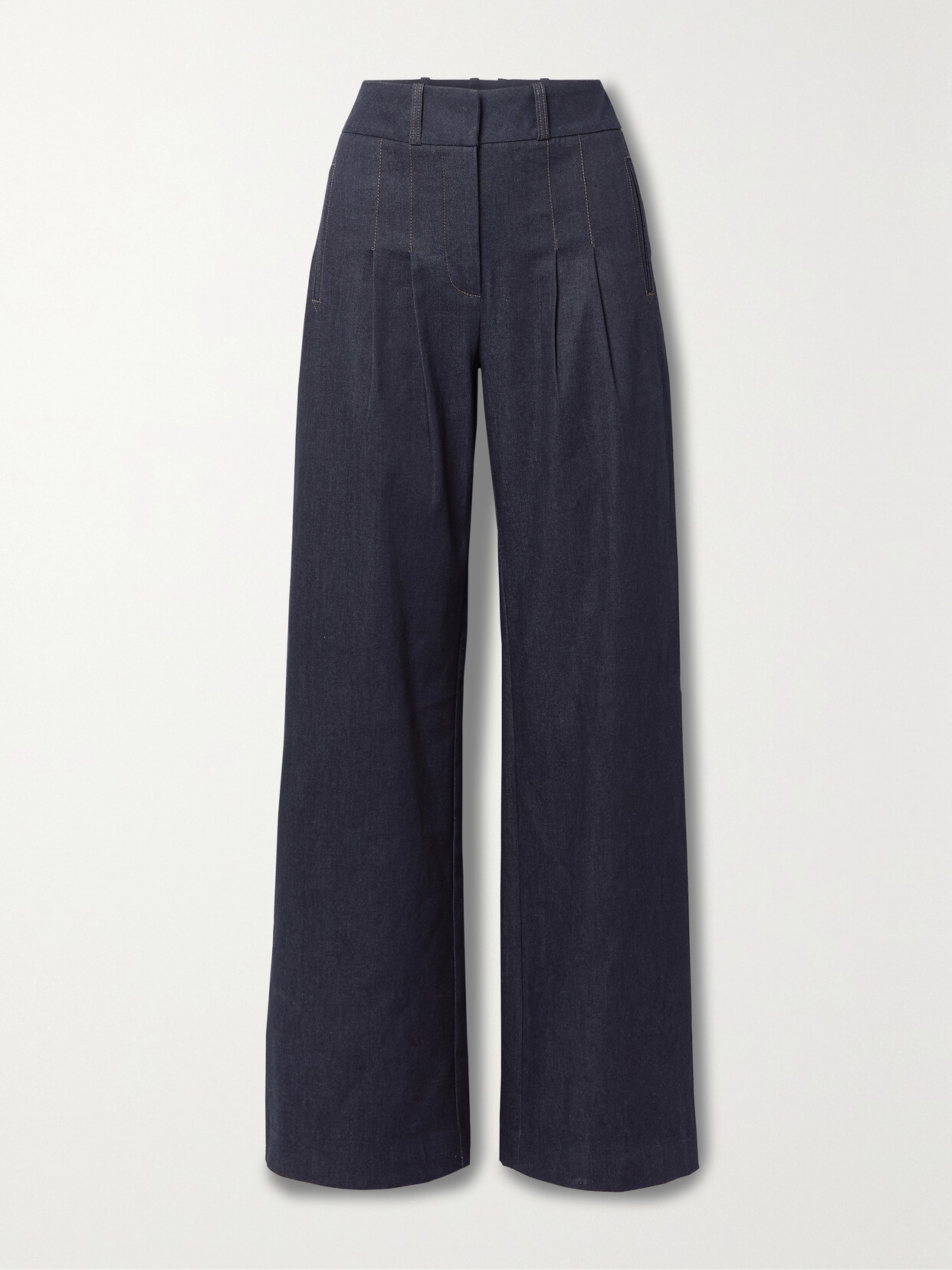 Veronica Beard - Rennert Pleated Coated-denim Wide-leg Pants - Blue