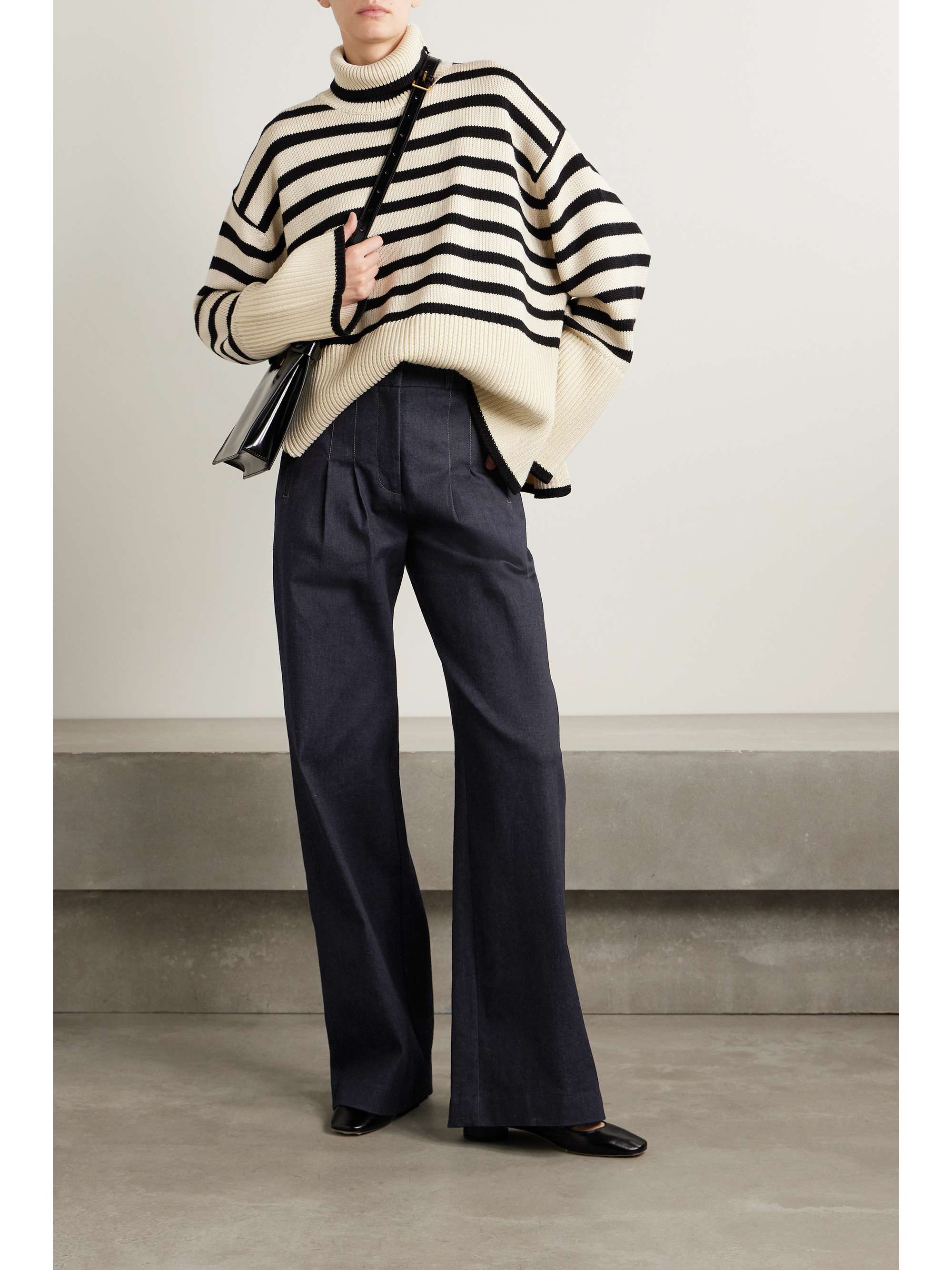 VERONICA BEARD Rennert pleated coated-denim wide-leg pants