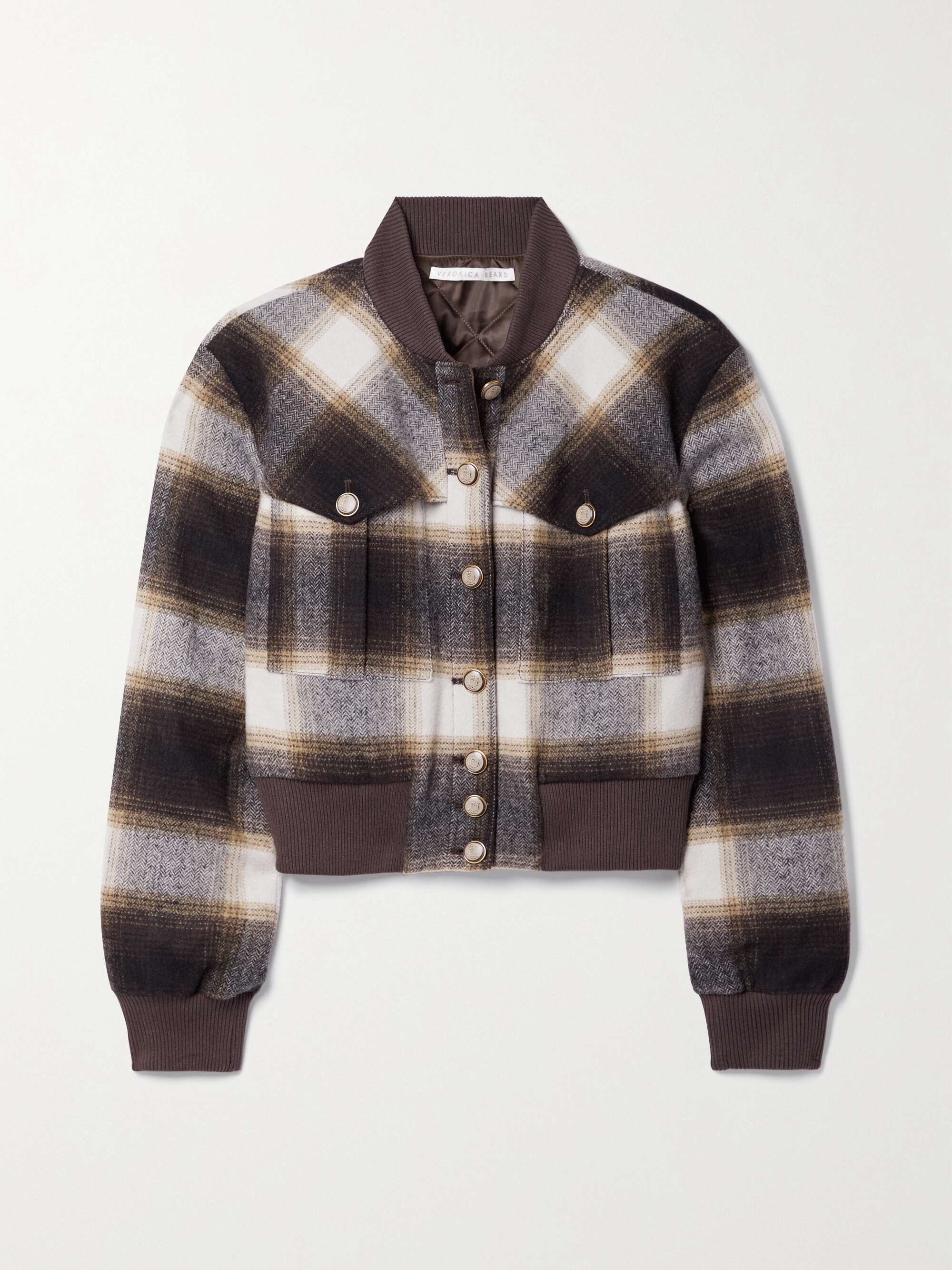 VERONICA BEARD Stanley suede-trimmed checked wool-blend bomber jacket ...