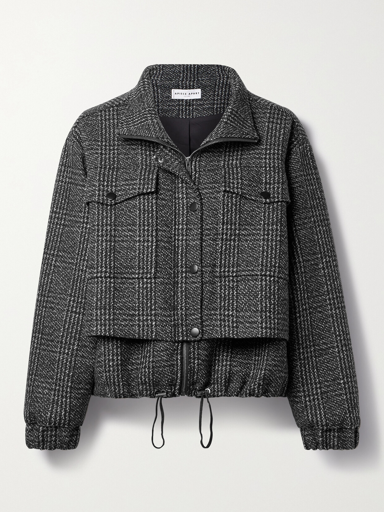 Apiece Apart + Net Sustain Layered Checked Recycled Wool-blend Jacket In Black