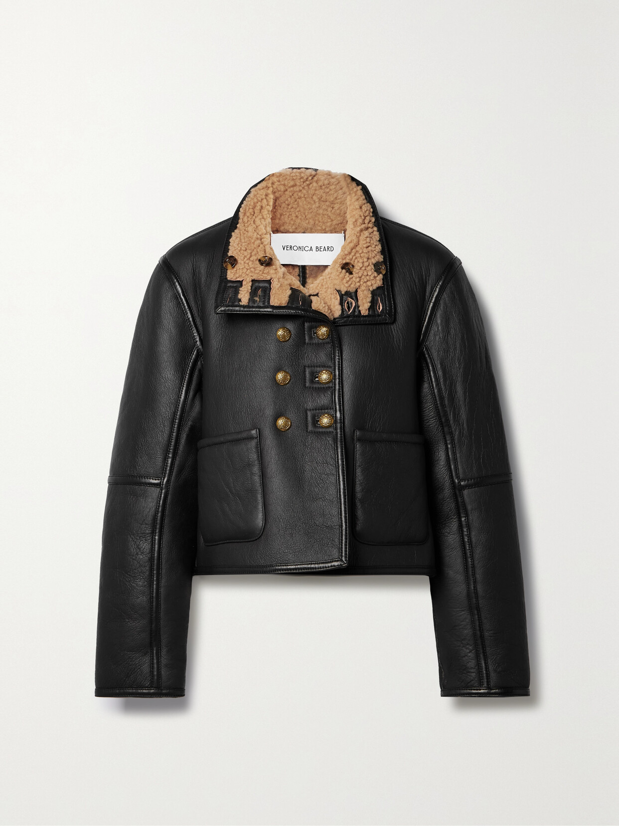 Shop Veronica Beard Headley Reversible Leather And Shearling Jacket In Brown