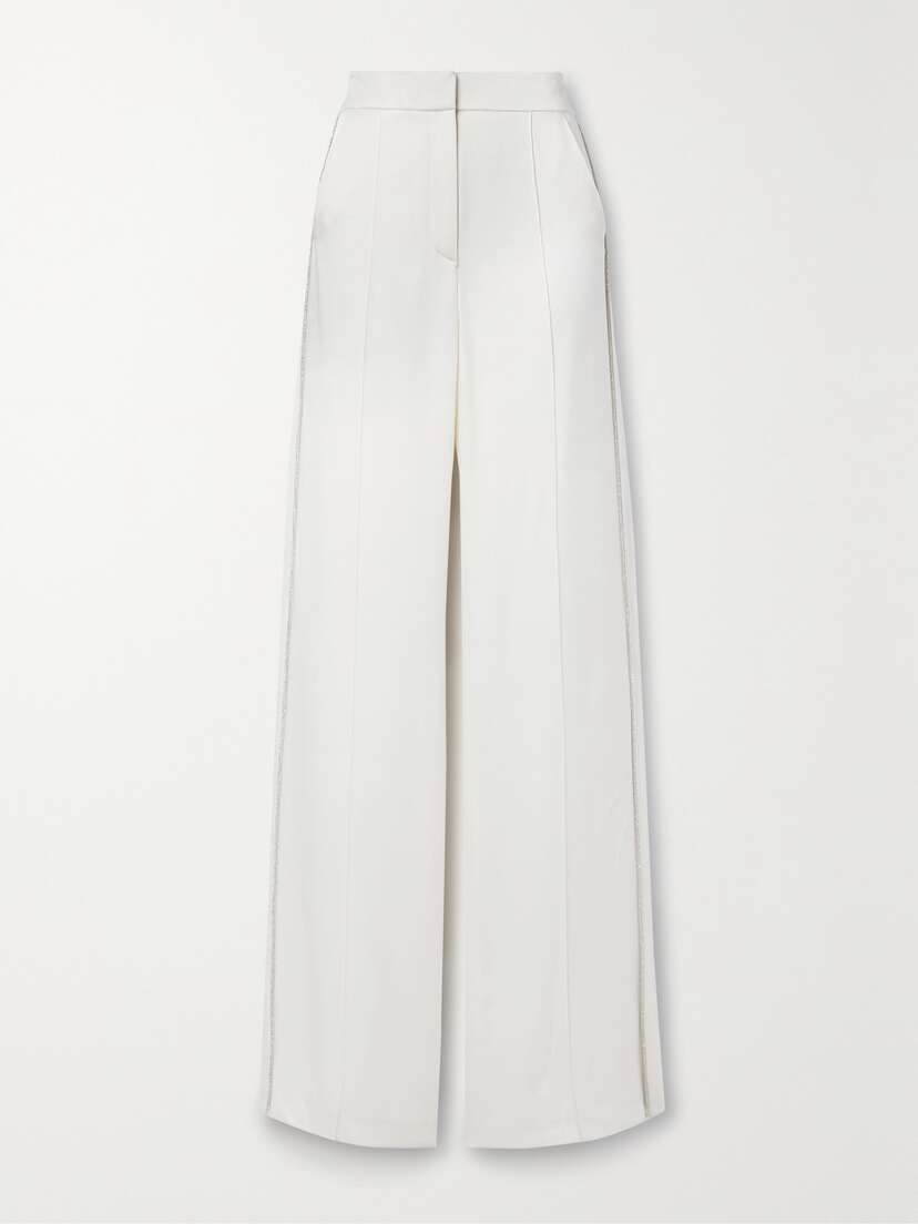 Veronica Beard Millicent Crystal-embellished Satin-crepe Straight-leg Pants