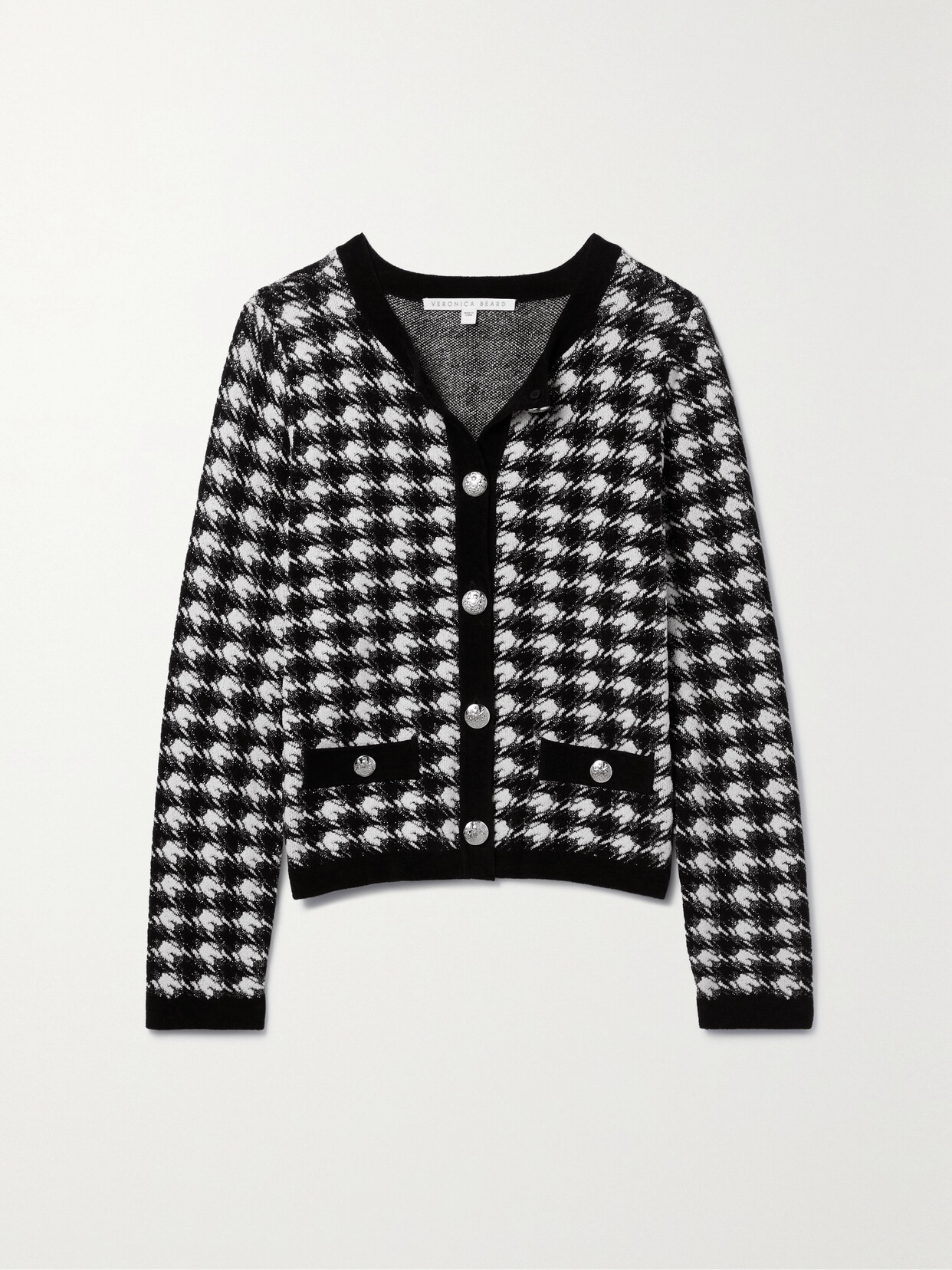 VERONICA BEARD PRIMROSE HOUNDSTOOTH METALLIC COTTON-BLEND CARDIGAN