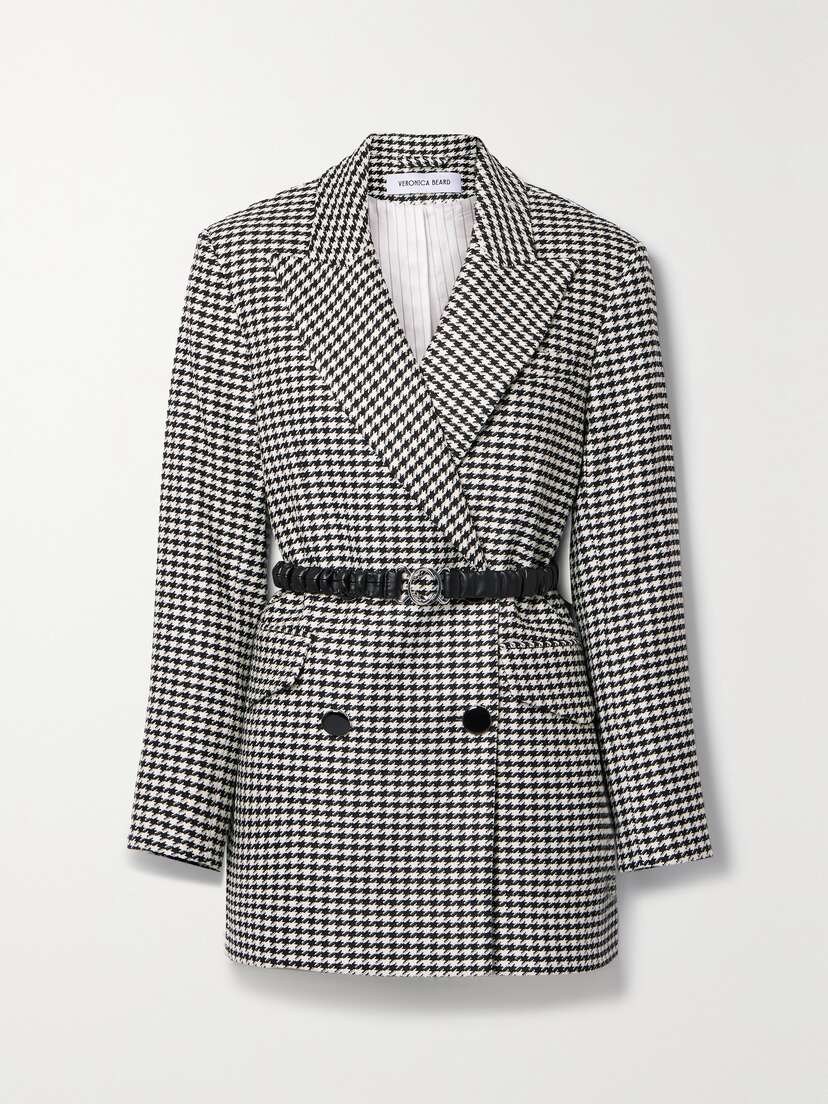 Veronica Beard Hutchinson Belted Houndstooth Woven Blazer