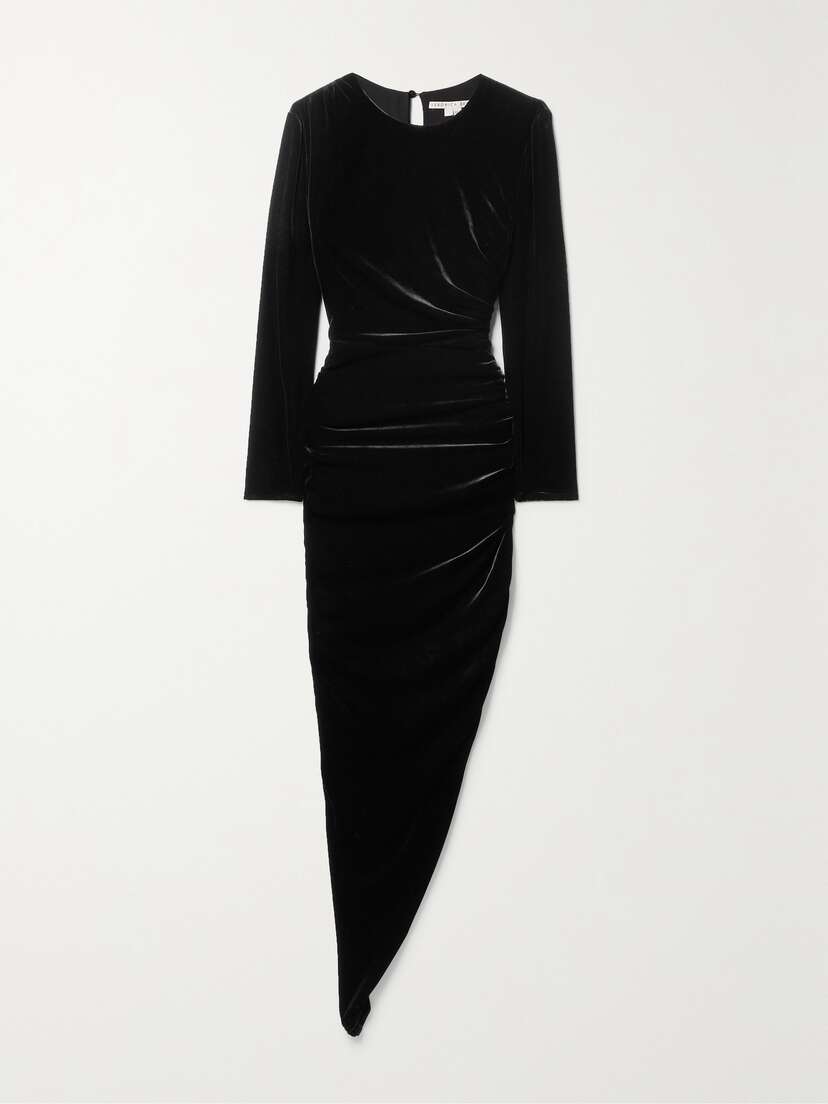 Veronica Beard Tristana Asymmetric Ruched Stretch-velvet Dress