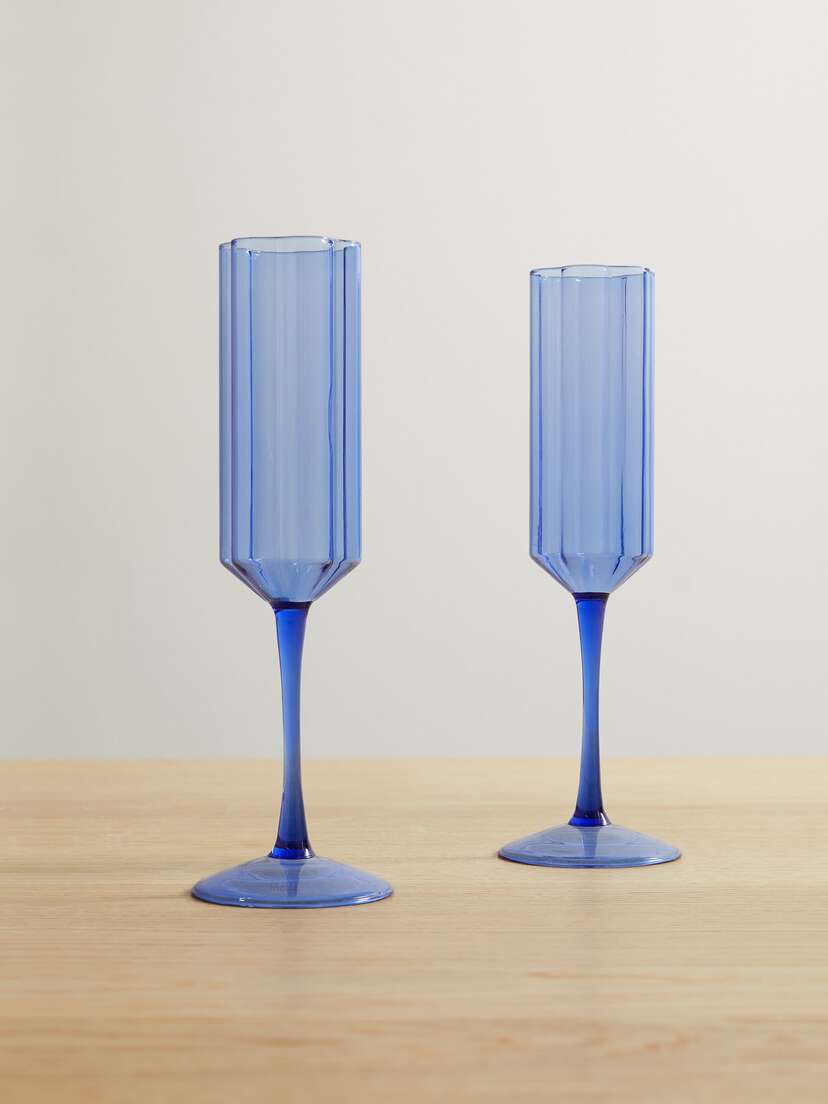 FAZEEK Wave Set Of Two Glass Champagne Flutes