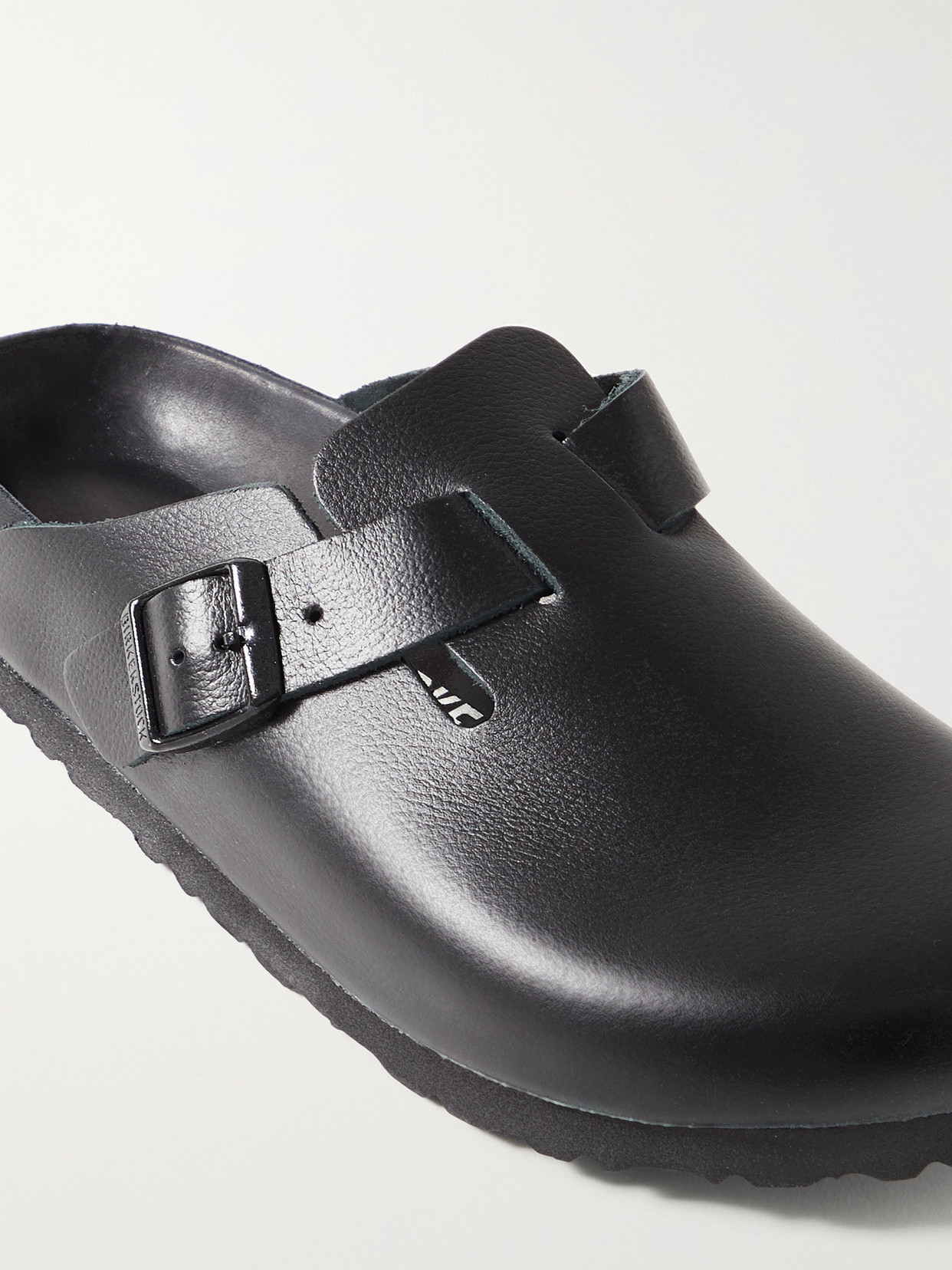 Birkenstock Boston Suede-trimmed Leather Clogs In Black