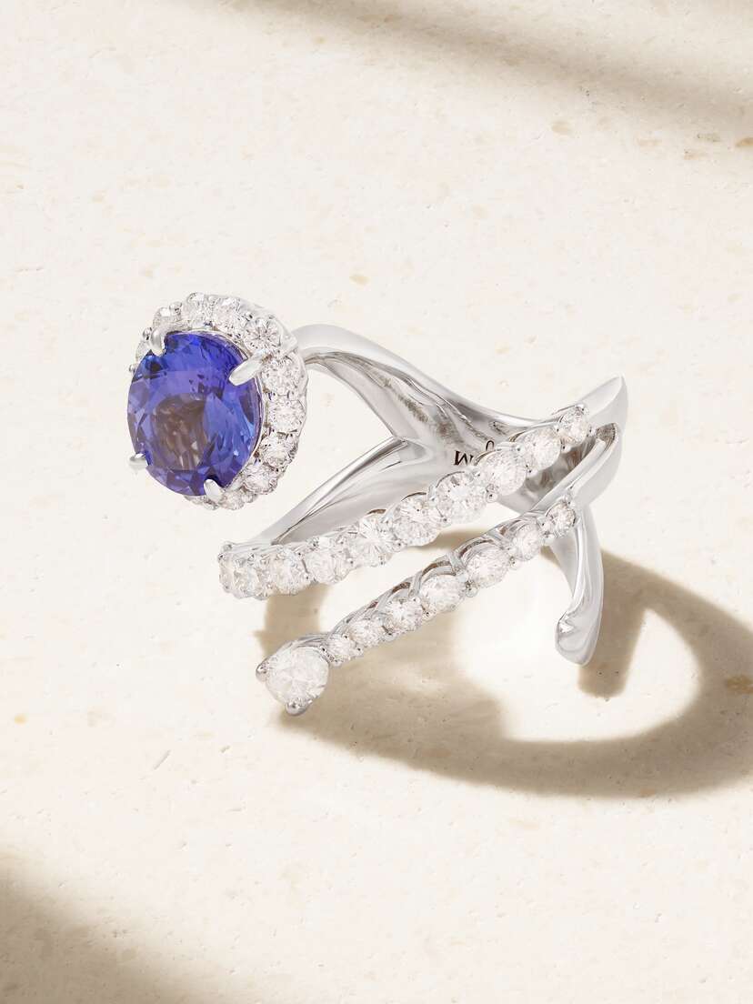 YEPREM 18-karat White Gold, Diamond And Tanzanite Ring