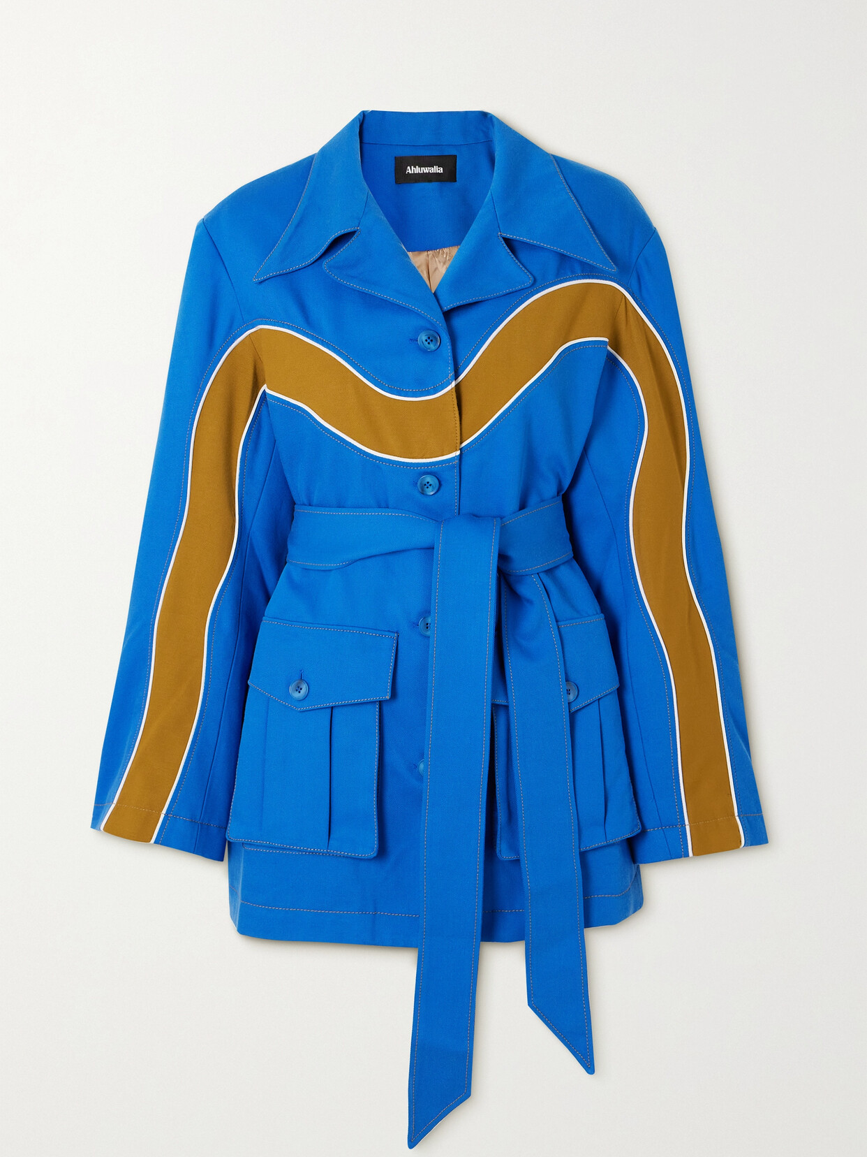 Ahluwalia Lagos Belted Jersey-trimmed Lyocell-twill Jacket In Blue