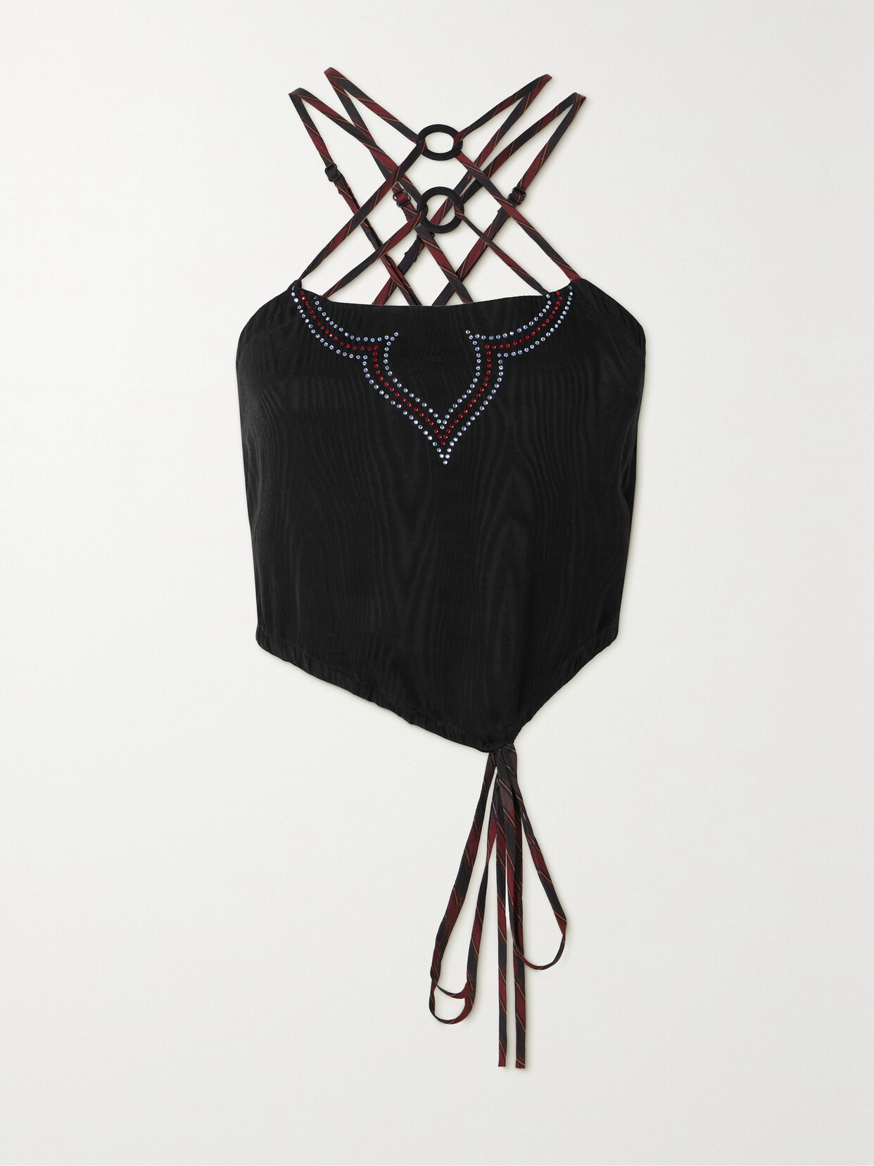 Ahluwalia Clover Cropped Crystal-embellished Moire Top - Black