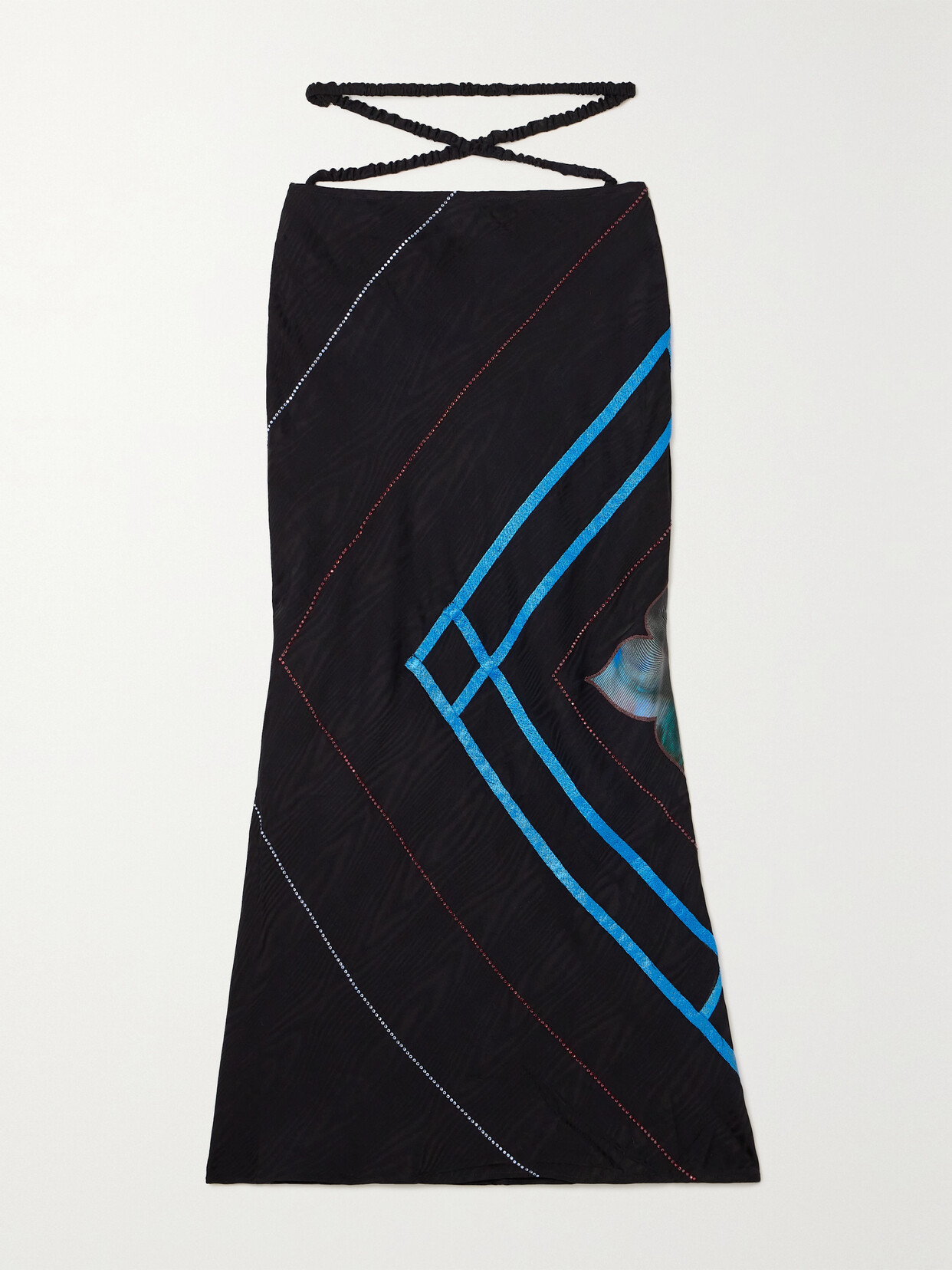 Ahluwalia Clover Embellished Satin-trimmed Moiré Midi Skirt - Black