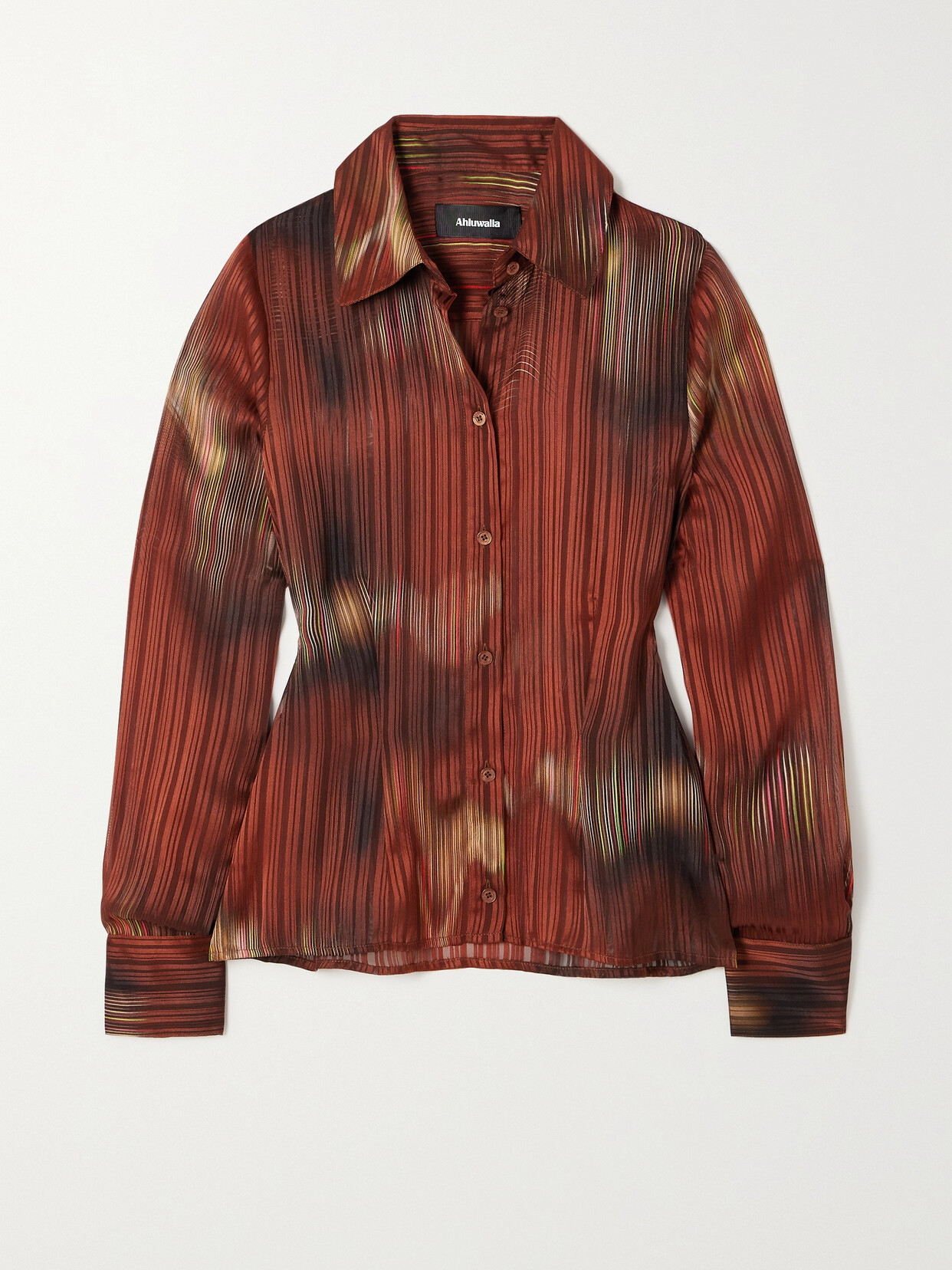 Ahluwalia Koro Printed Recycled-chiffon Shirt In Brown