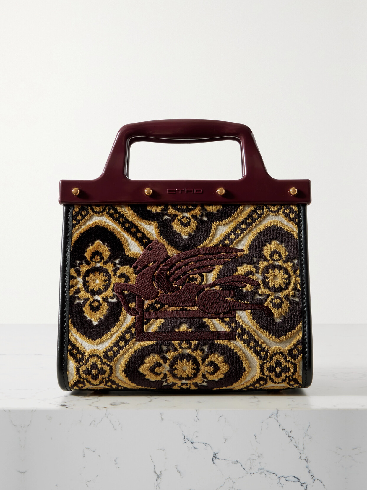 Etro - Love Trotter Mini Leather-trimmed Embroidered Canvas-jacquard Tote - Black