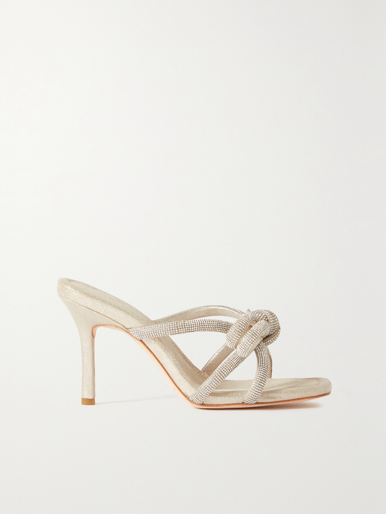 Loeffler Randall + Net Sustain Margi Crystal-embellished Metallic Suede Mules In Silver