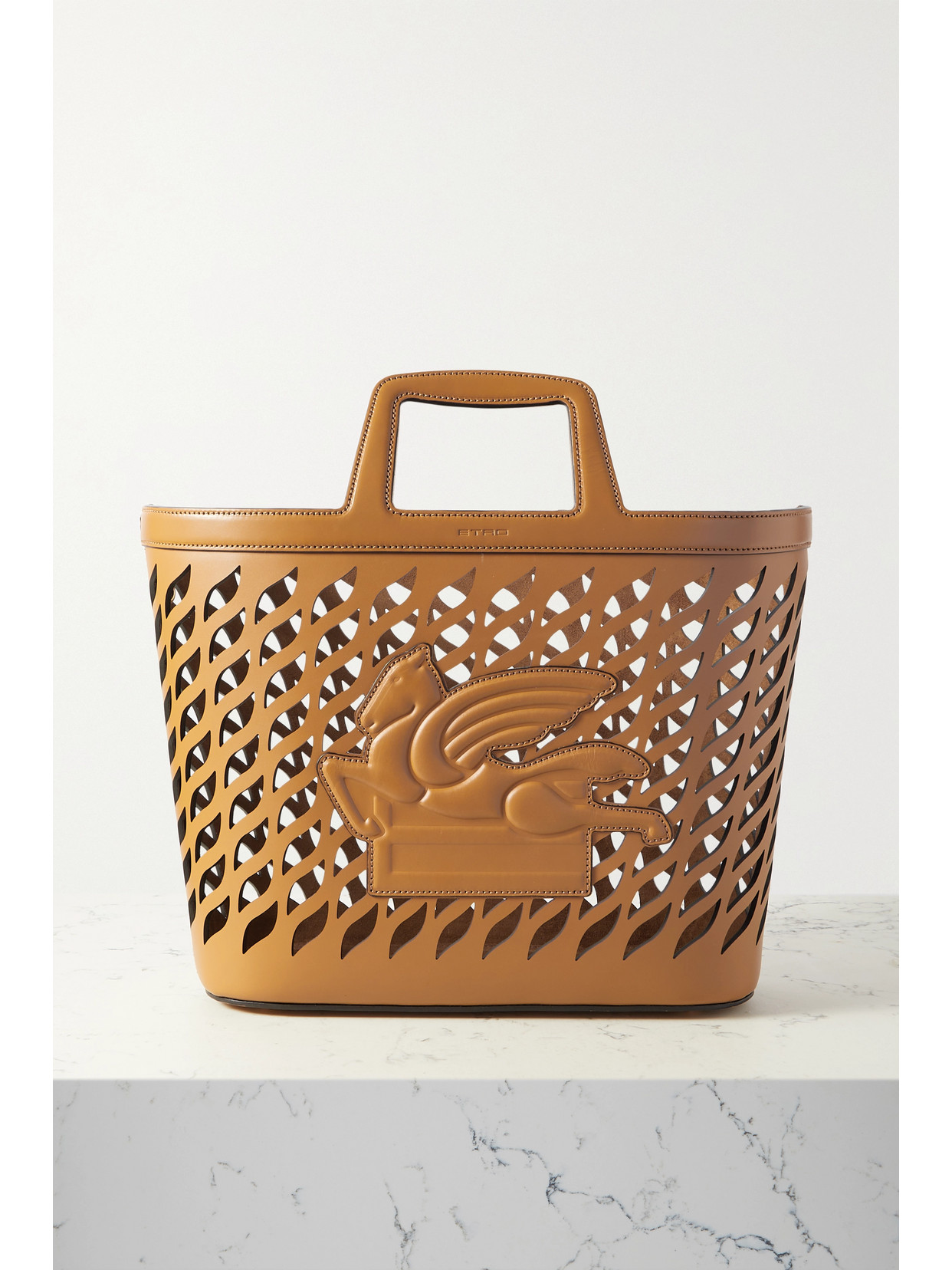 Etro Embossed Laser cut Leather Tote Tan