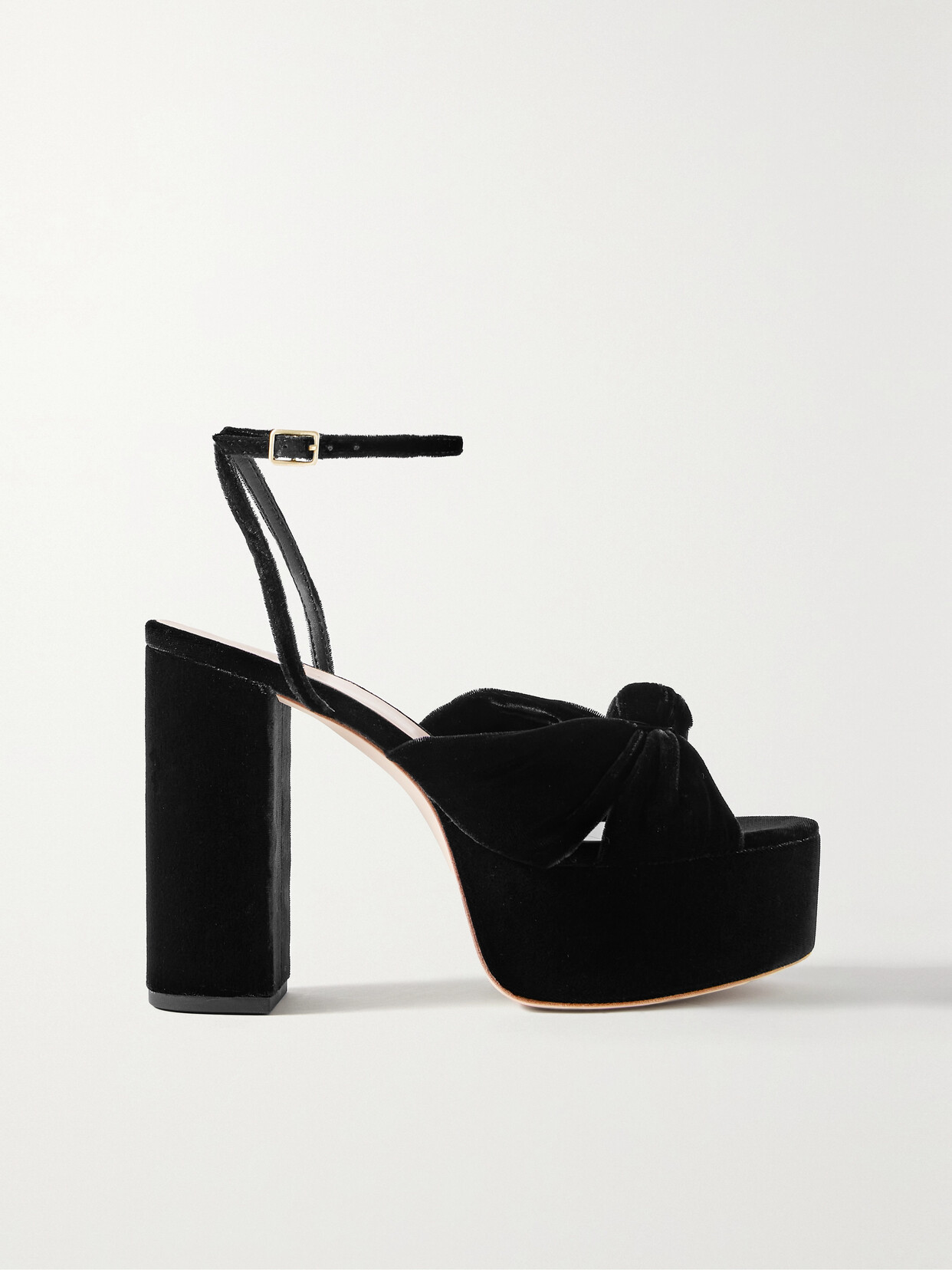 LOEFFLER RANDALL ROZ KNOTTED VELVET PLATFORM SANDALS